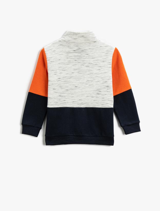  Erkek Çocuk Renk Bloklu Fermuarlı Sweatshirt