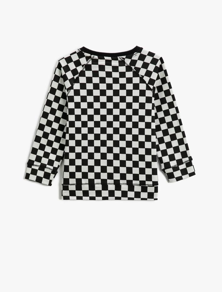 Erkek Çocuk Kareli Baskılı Uzun Kollu Tişört Bisiklet Yaka