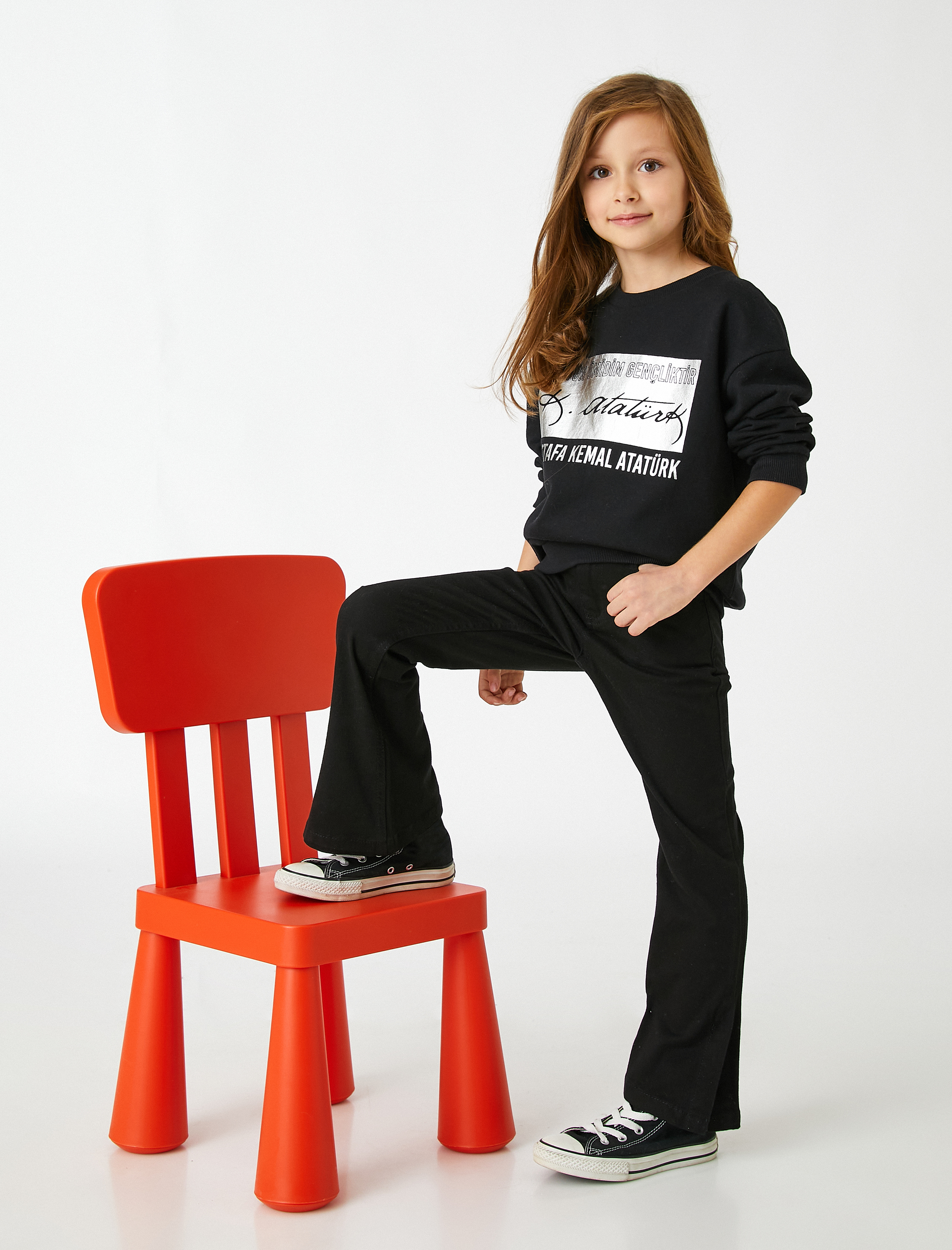  Kız Çocuk İspanyol Paça Kot Pantolon Yırtmaç Detaylı - Flare Jean