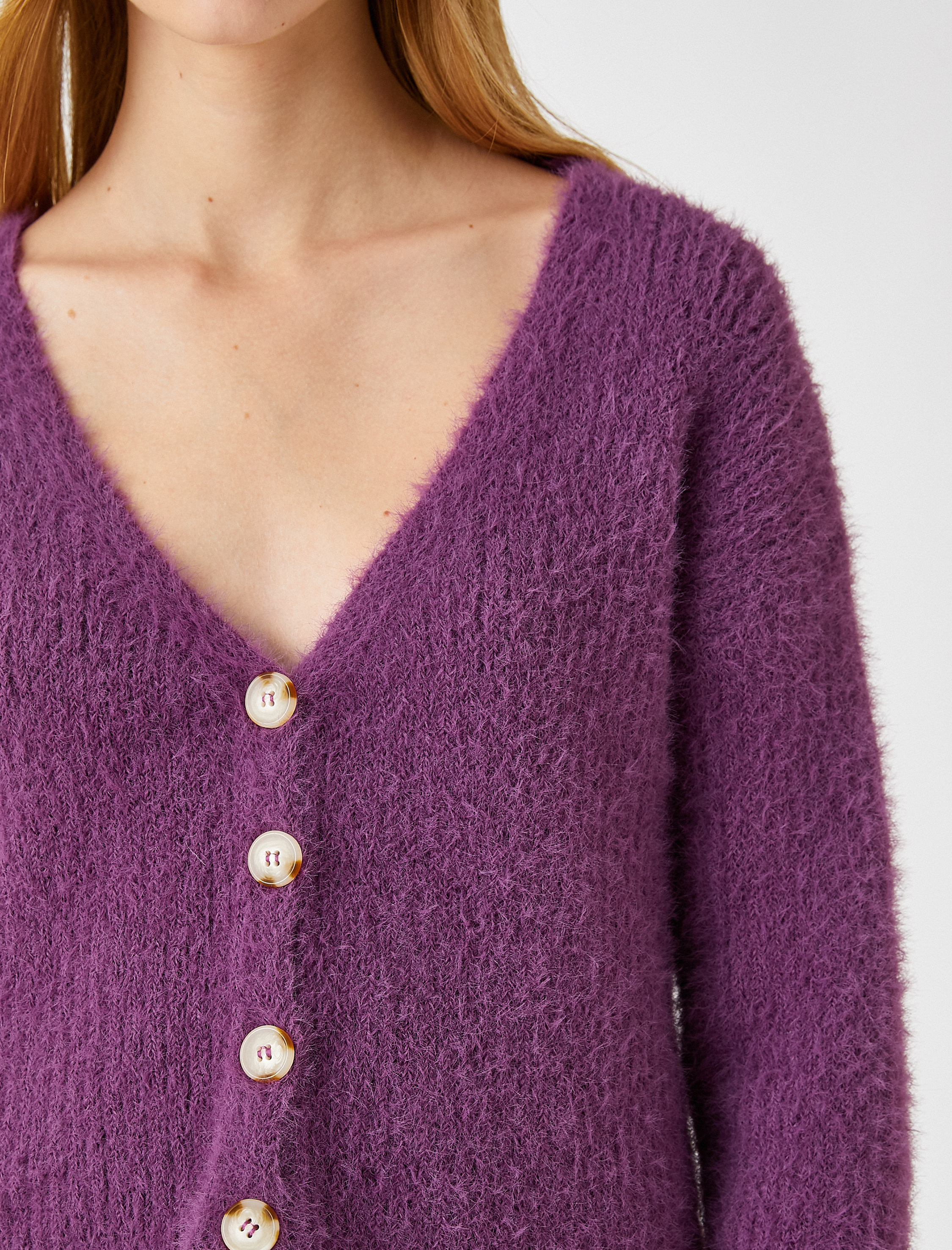   Crop Hırka V Yaka Uzun Kollu