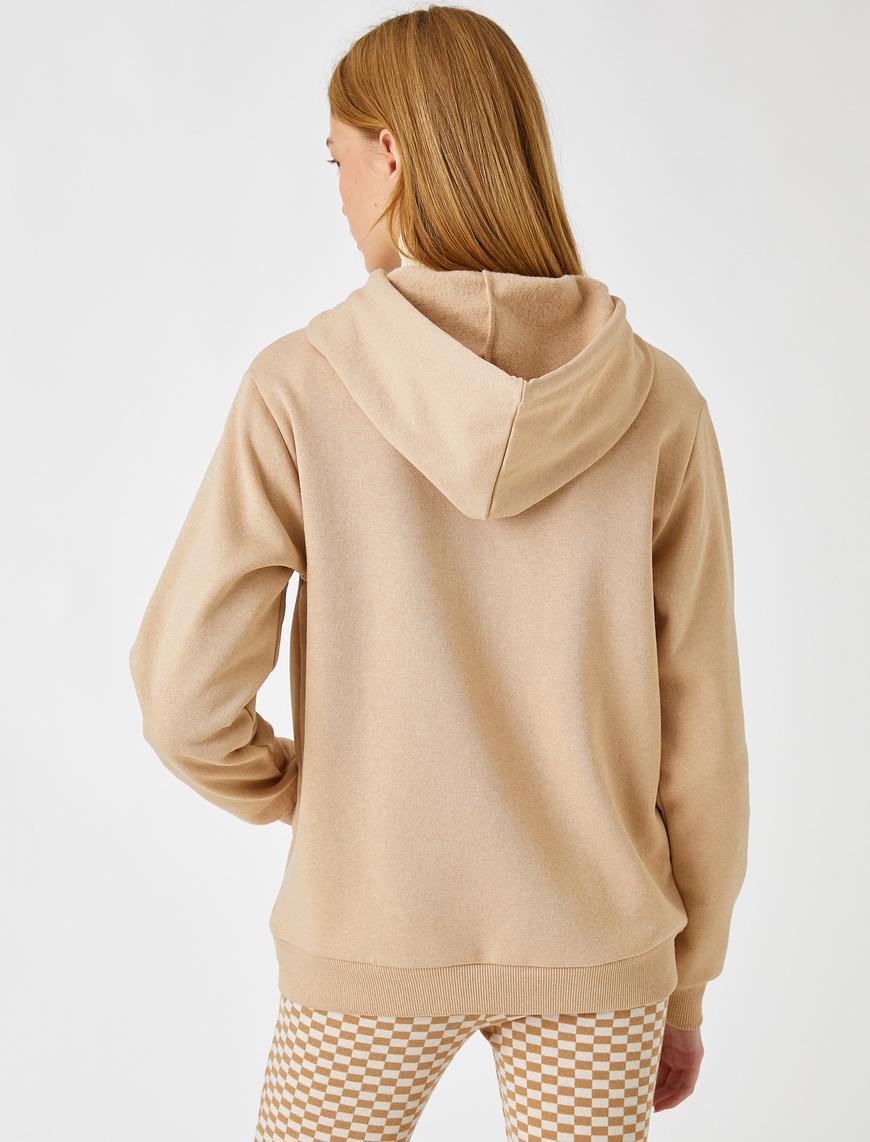   Sweatshirt Kapüşonlu Baskılı Cep Detaylı İçi Polarlı