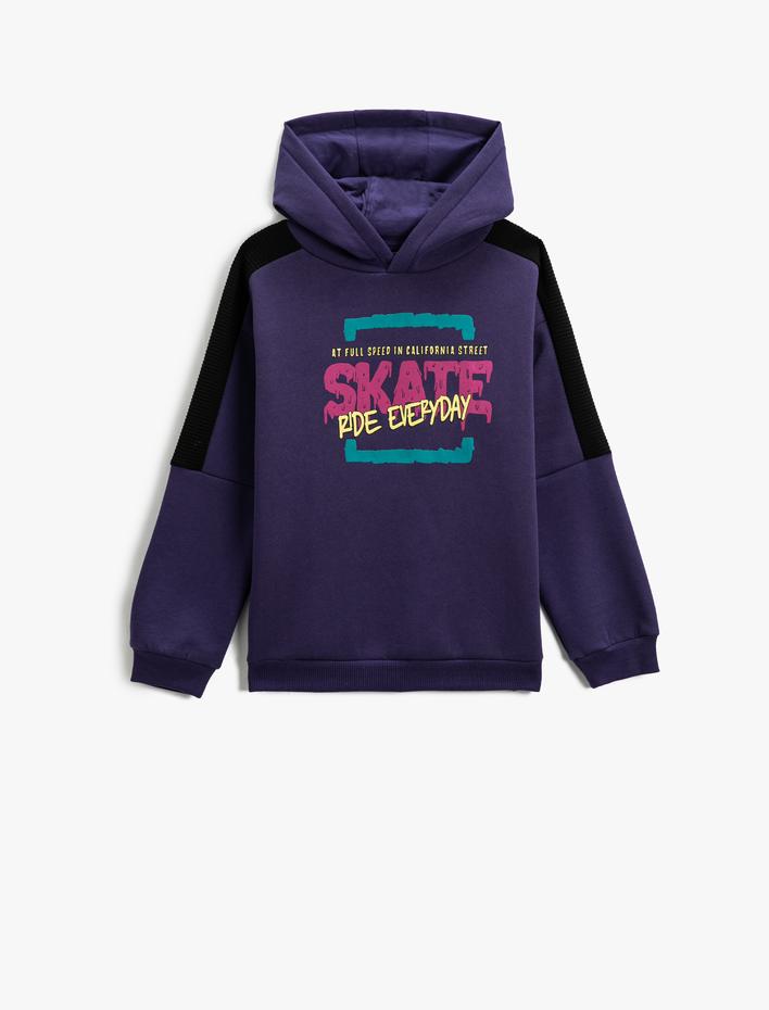 Erkek Çocuk Baskılı Kapüşonlu Sweatshirt Kanguru Cepli