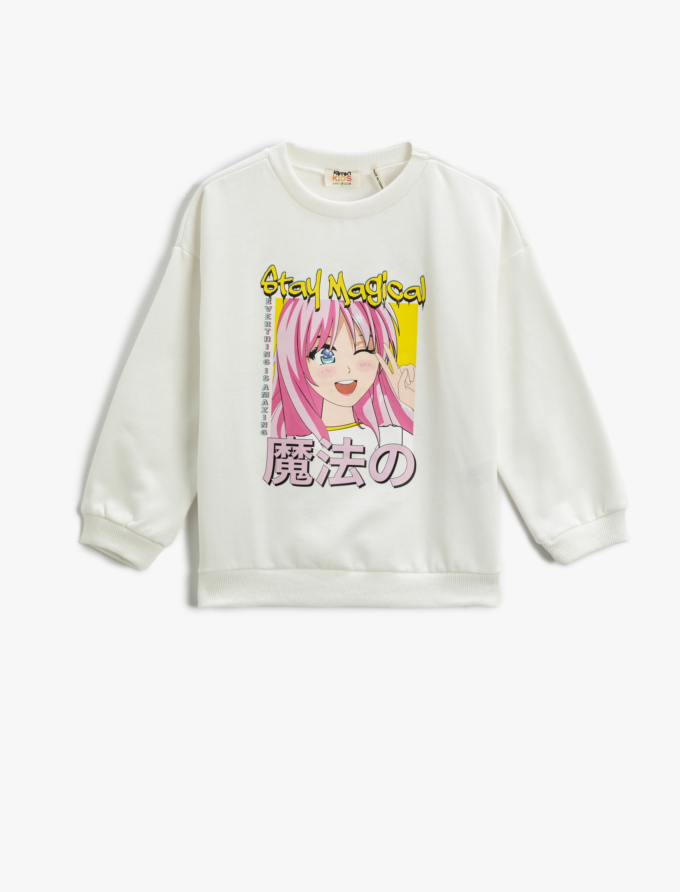  Kız Çocuk Anime Baskılı Sweatshirt Bisiklet Yaka