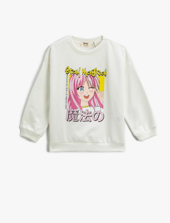 Kız Çocuk Anime Baskılı Sweatshirt Bisiklet Yaka