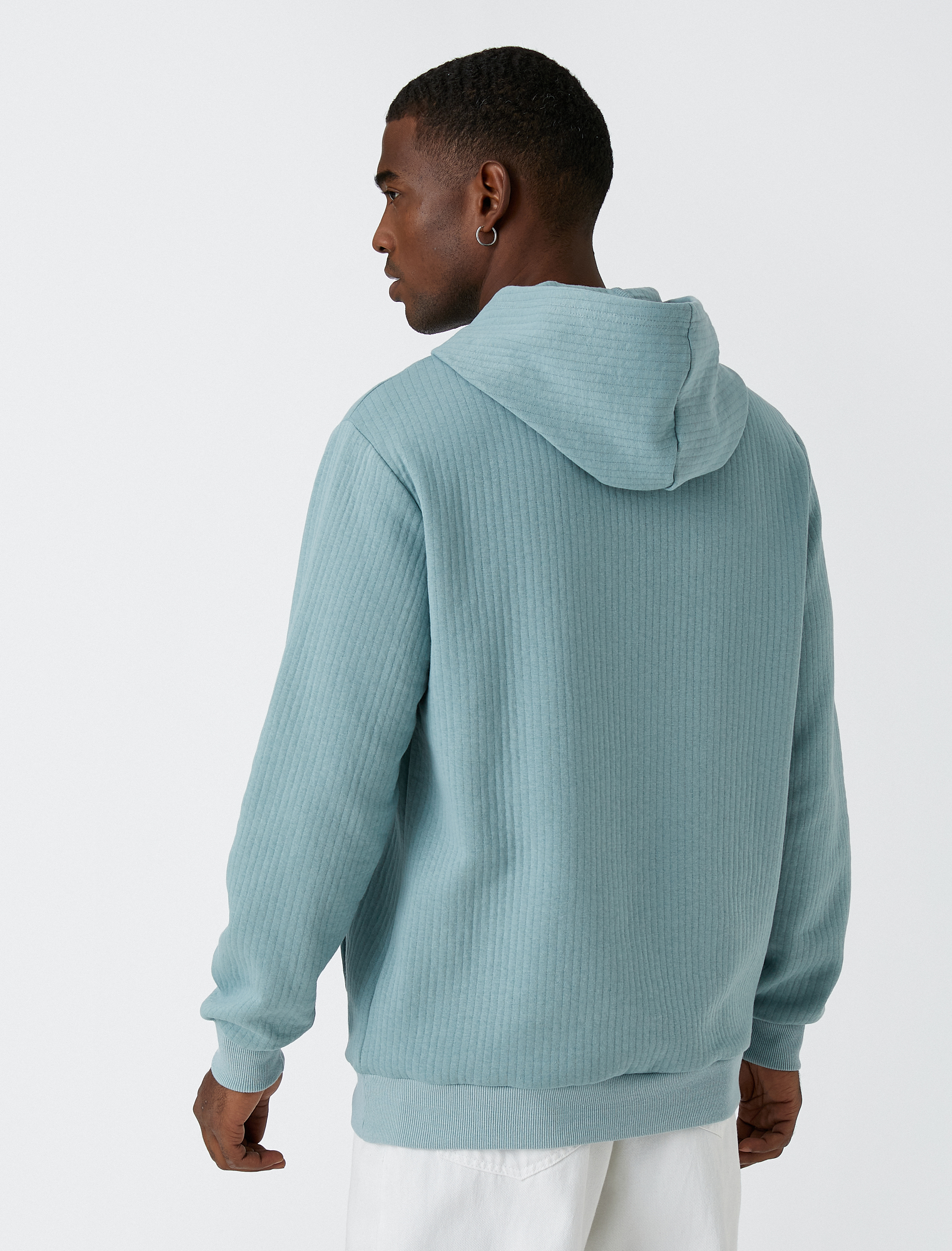   Slogan Baskılı Kapşonlu Sweatshirt Cep Detaylı