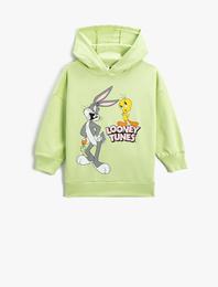 Bugs Bunny ve Tweety Baskılı Kapüşonlu Sweatshirt Lisanslı