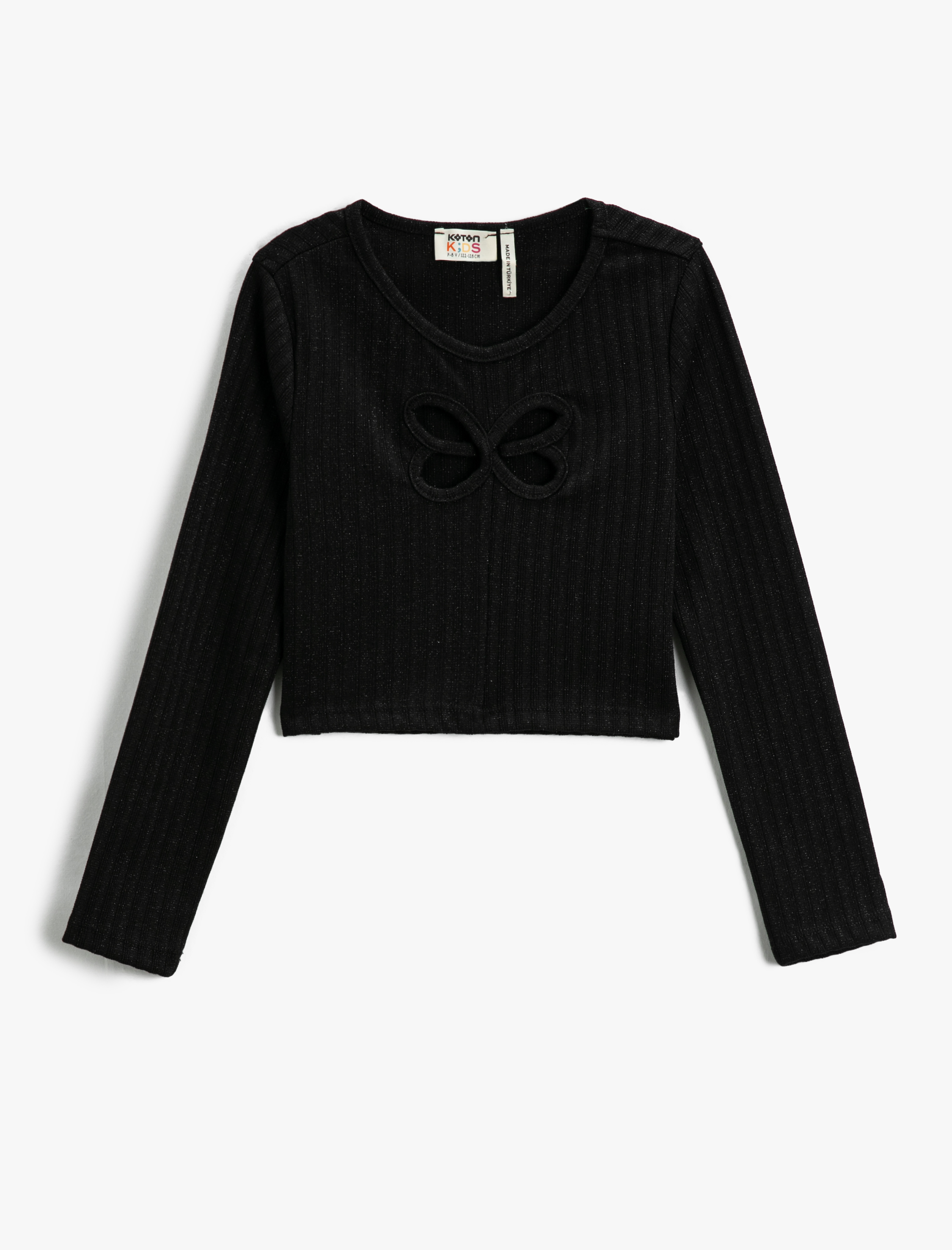  Kız Çocuk Crop Tişört Pencere Detaylı Uzun Kollu