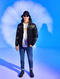 Kapşonlu Anorak Mont Kamuflaj Baskılı