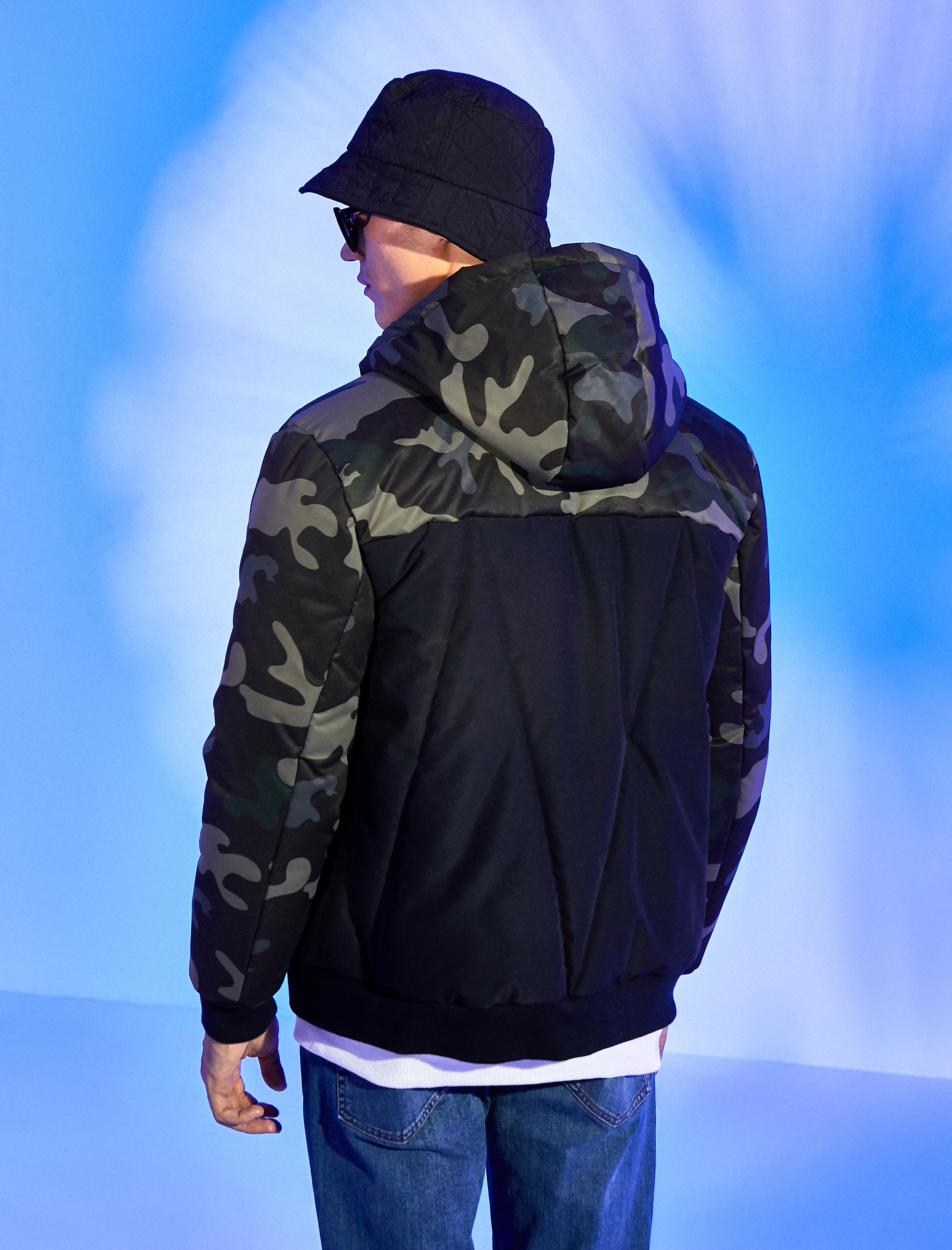   Kapşonlu Anorak Mont Kamuflaj Baskılı