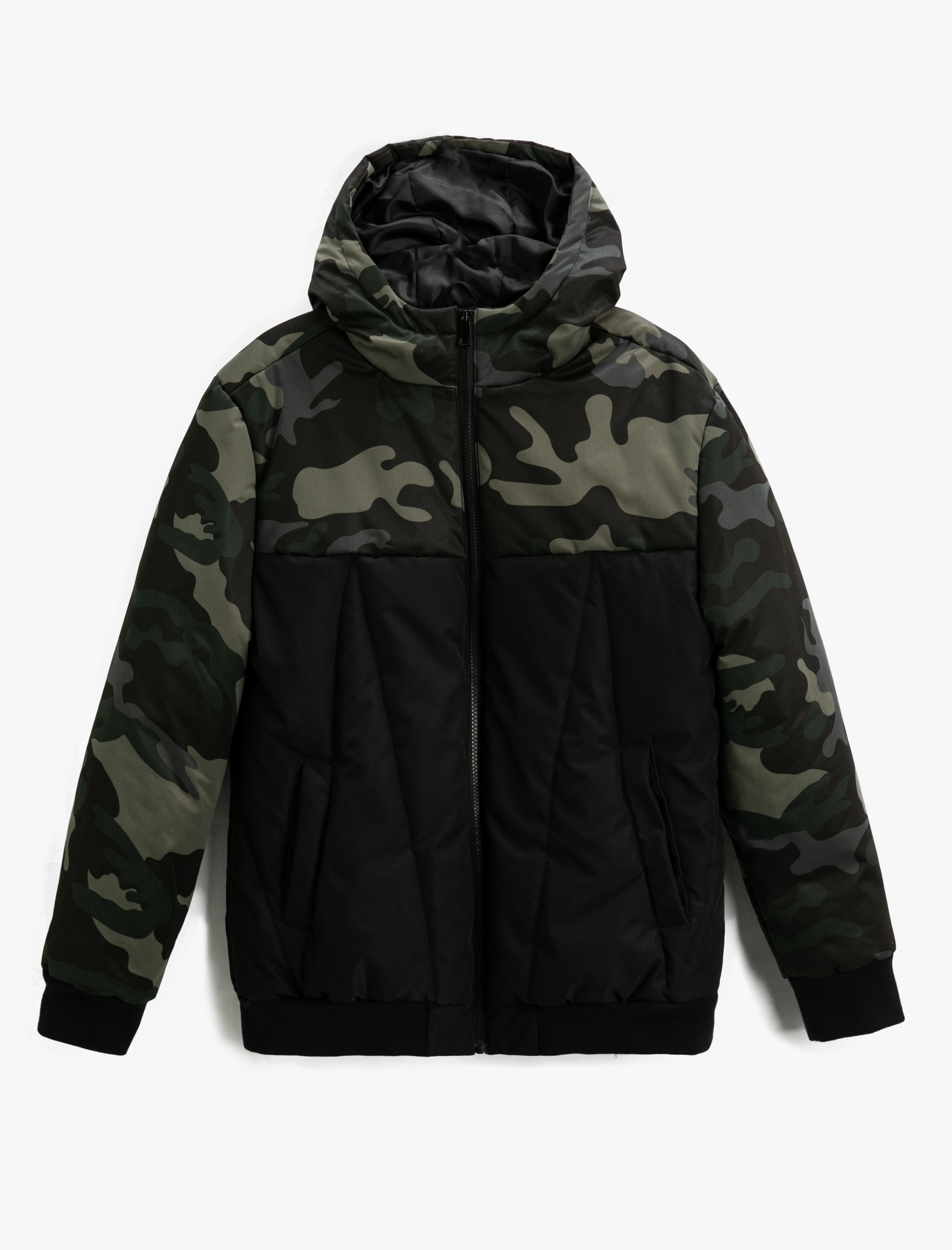   Kapşonlu Anorak Mont Kamuflaj Baskılı