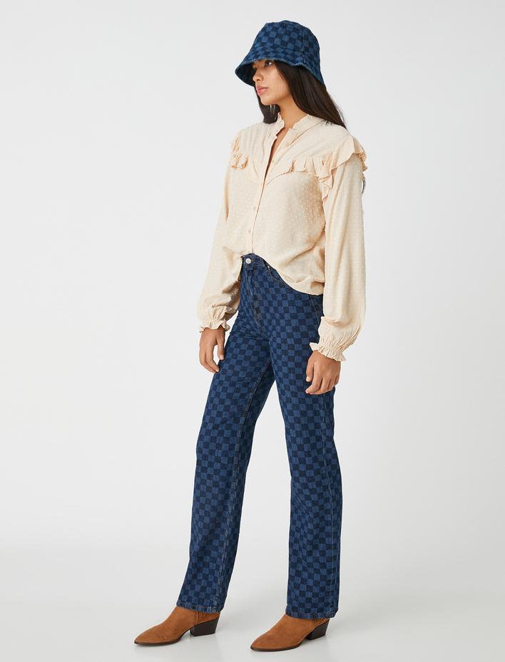  Fırfırlı Gömlek Hakim Yaka Dokulu