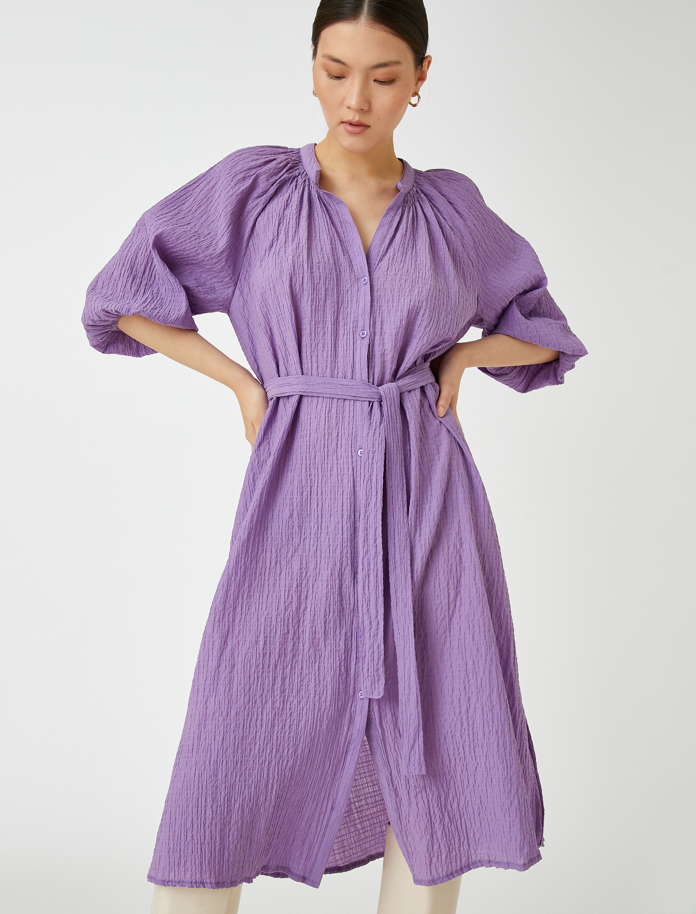   Midi Boy Elbise Kısa Kollu Kuşaklı