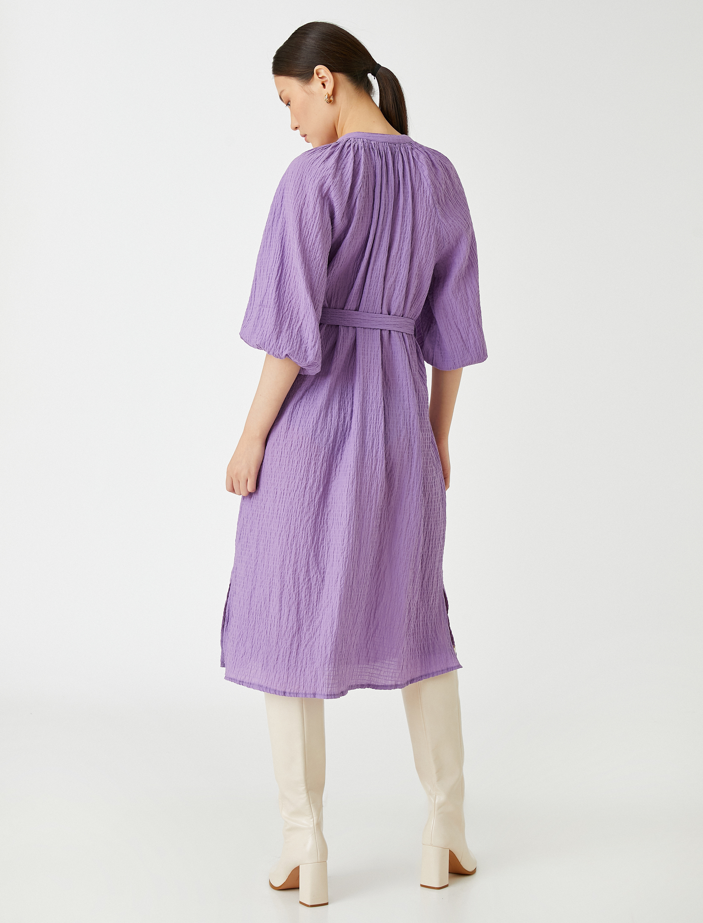   Midi Boy Elbise Kısa Kollu Kuşaklı