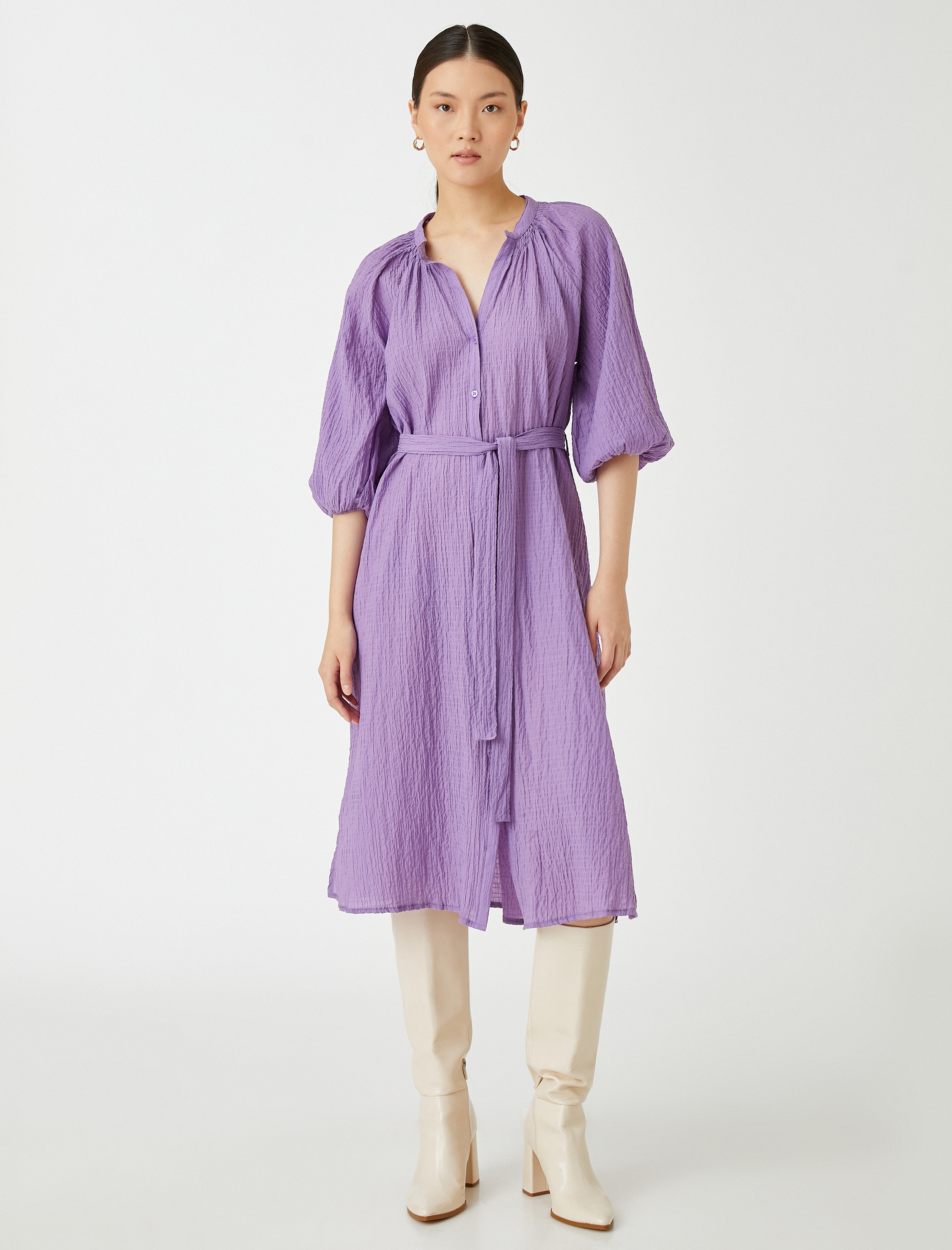   Midi Boy Elbise Kısa Kollu Kuşaklı