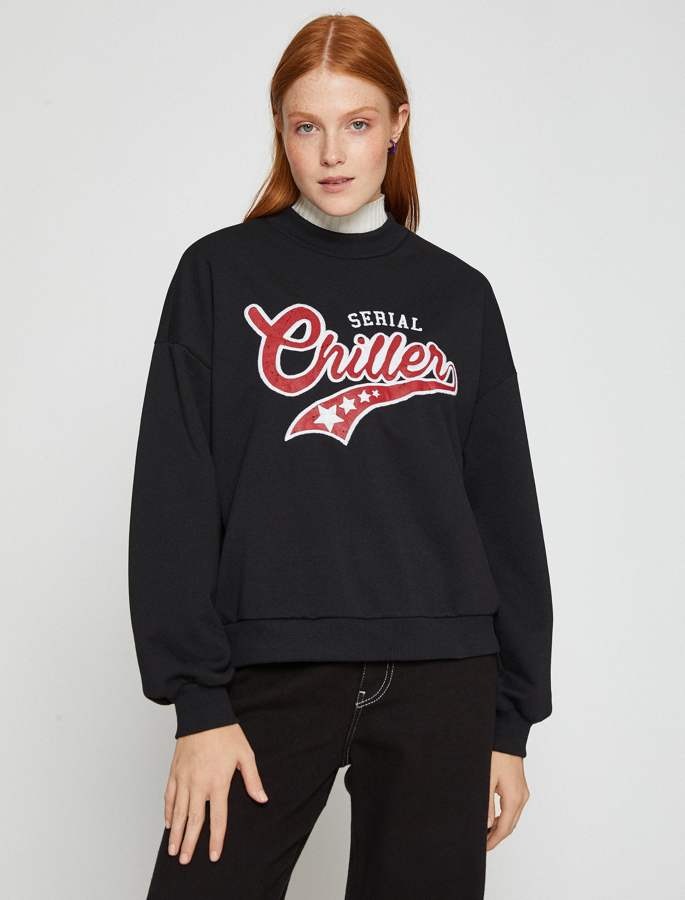   Bisiklet Yaka Sweatshirt İşlemeli