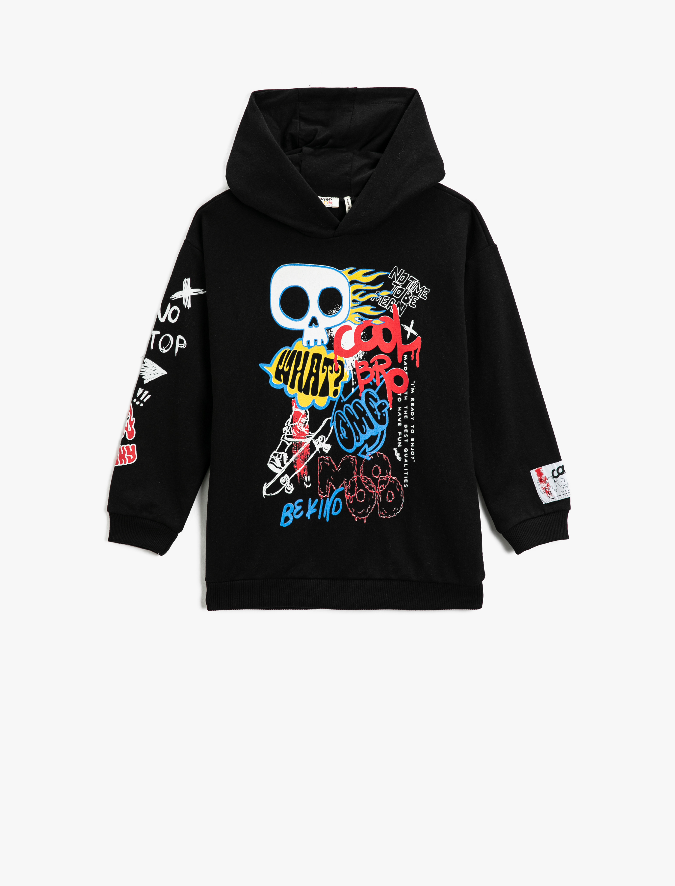 Erkek Çocuk Kapüşonlu Sweatshirt Kuru Kafa Baskılı