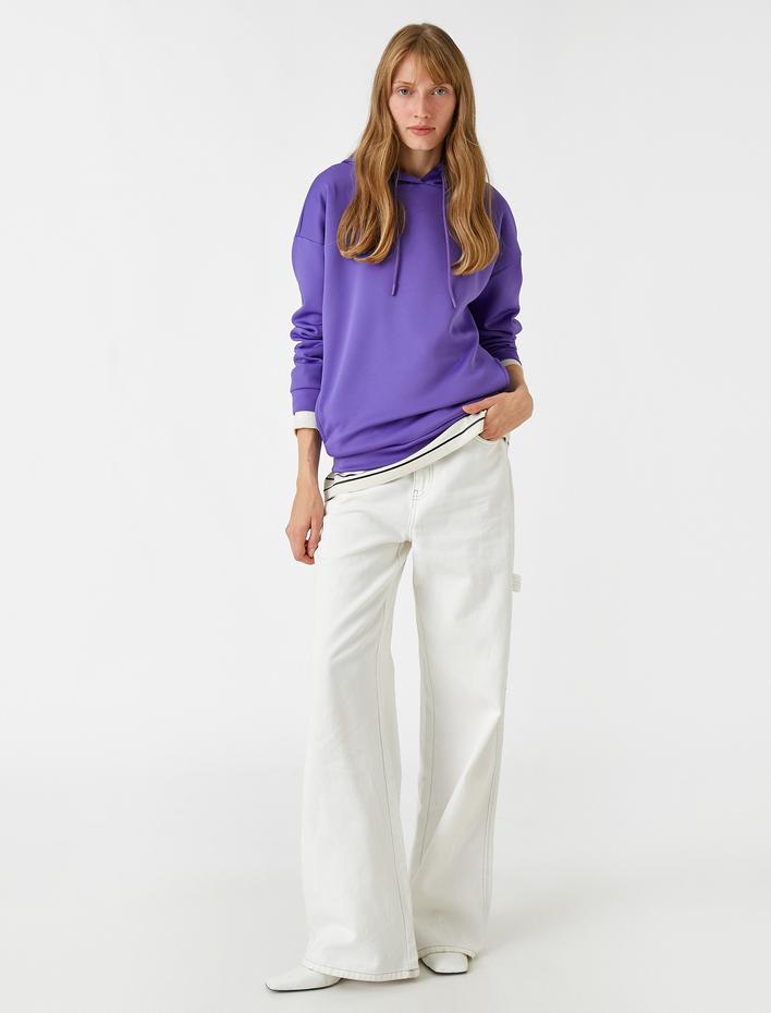  Oversize Kapüşonlu Sweatshirt Kanguru Cepli İpeksi Dokulu