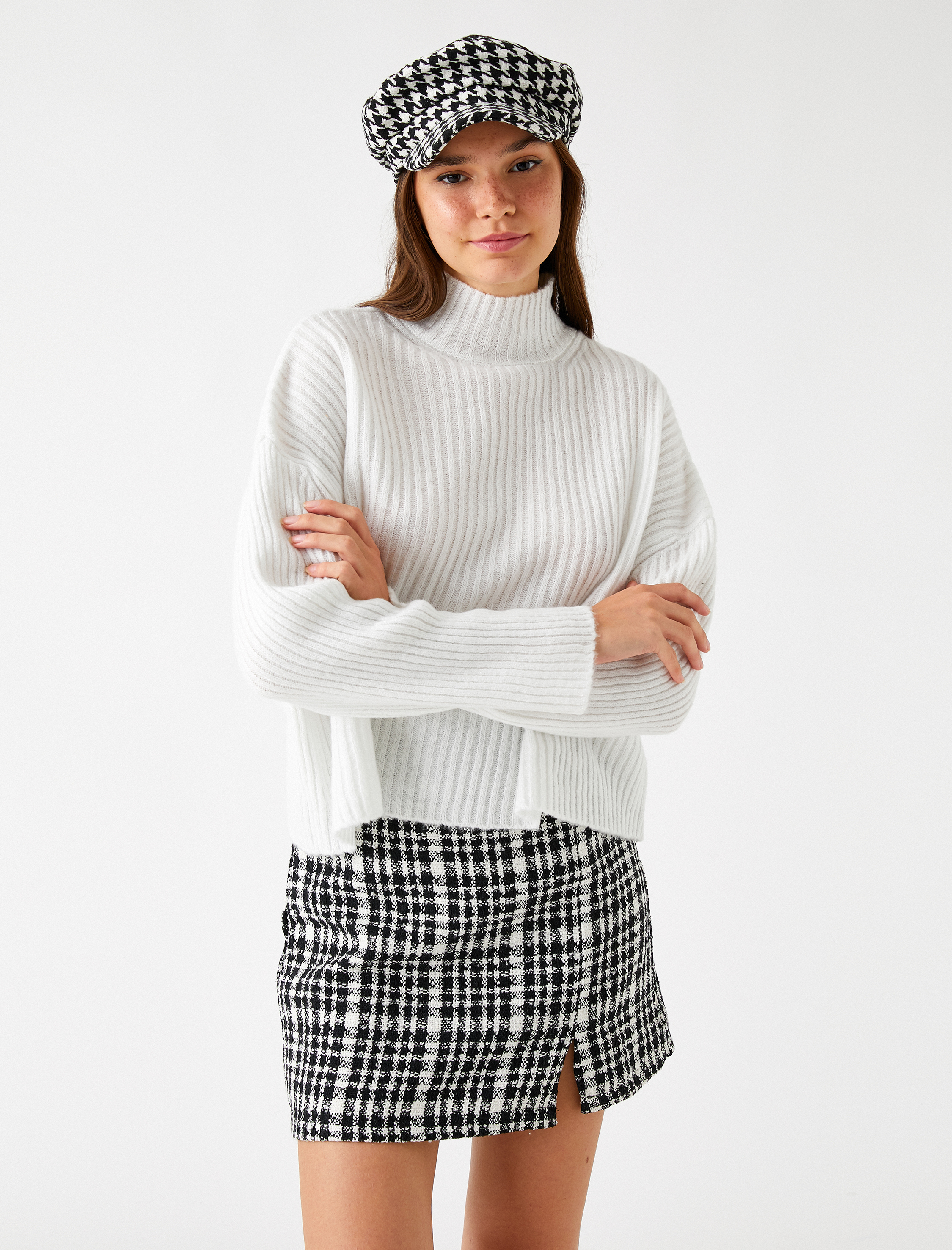   Yarım Balıkçı Yaka Kazak Triko Uzun Kollu