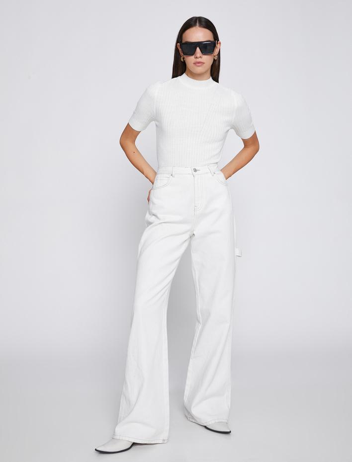  Triko Kazak Dik Yaka Kısa Kollu Kaşmir Dokulu