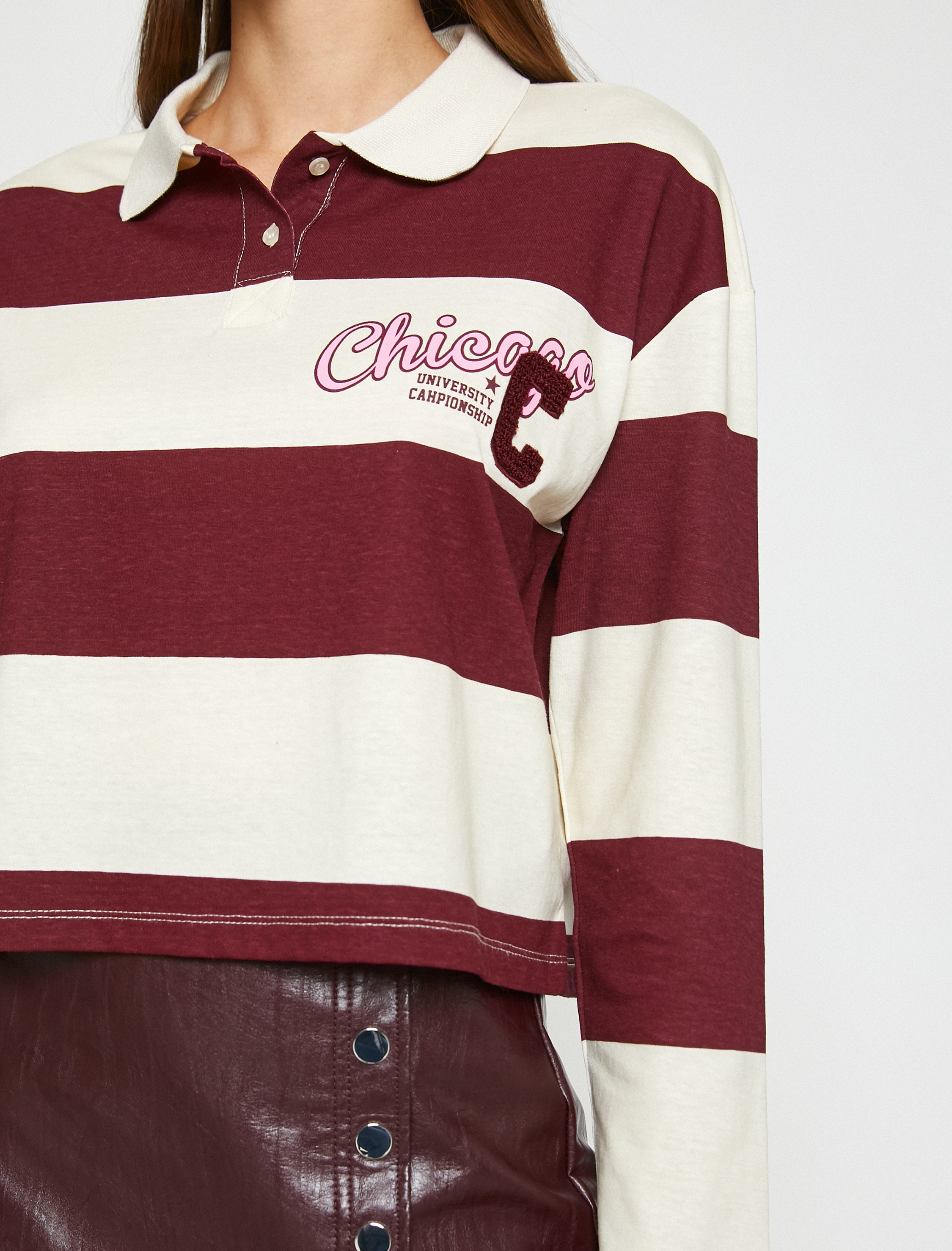   Uzun Kollu Tişört Polo Yaka Crop