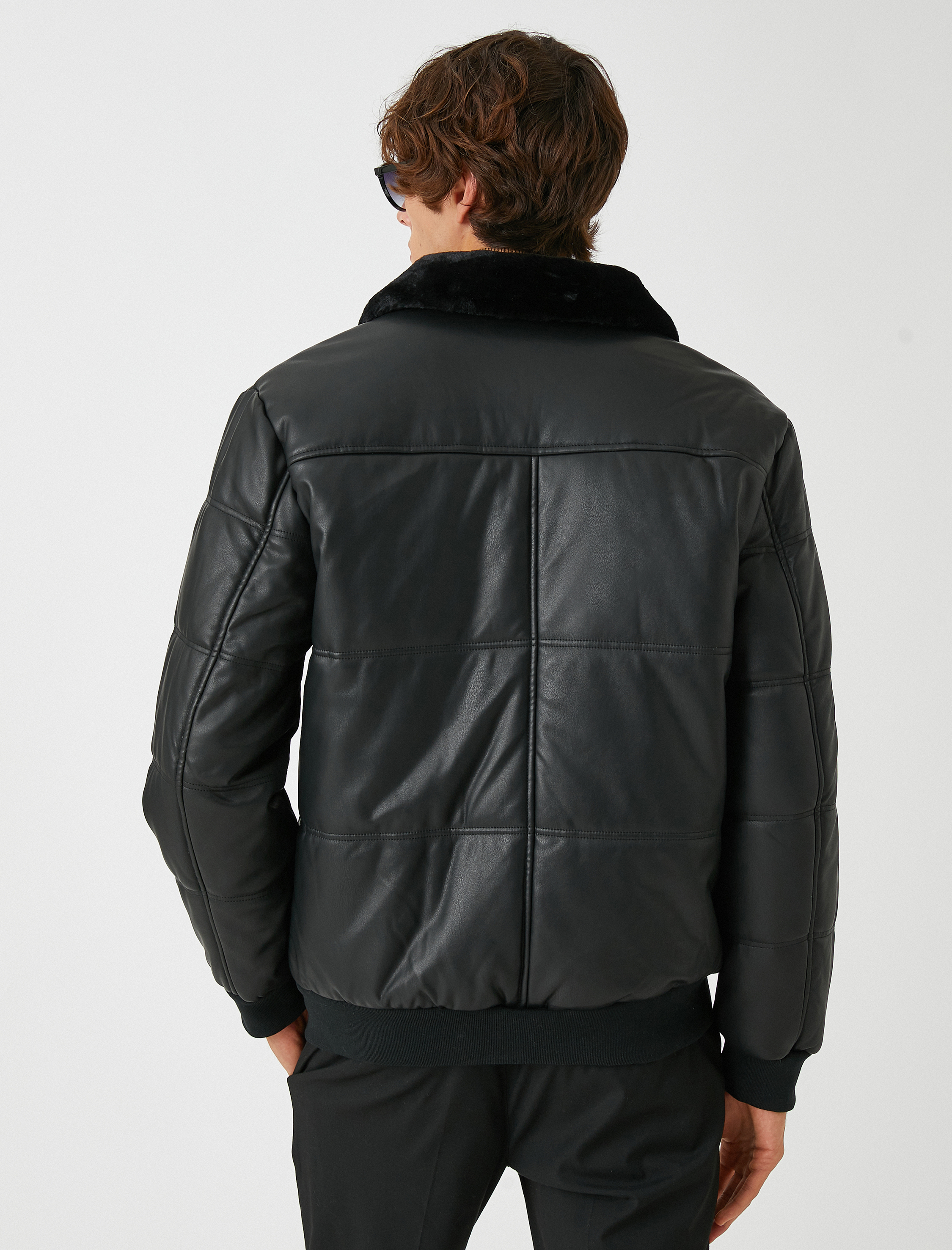   Deri Görünümlü Şişme Aviator Ceket Yaka Detaylı Su Geçirmez