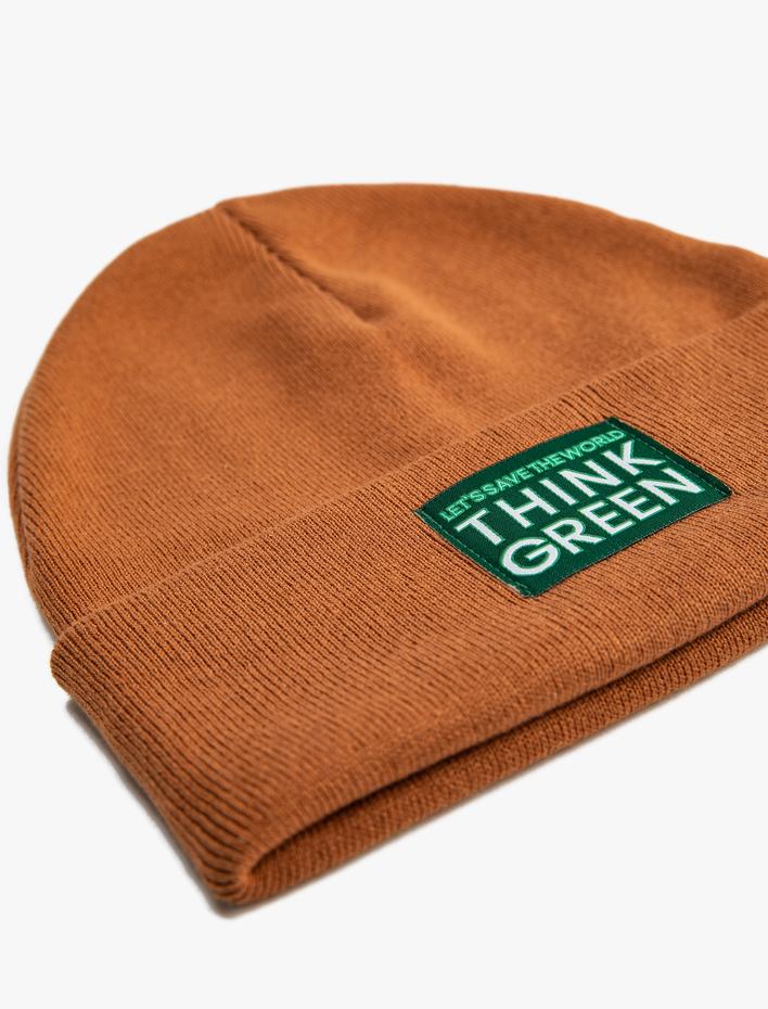 Erkek Slogan Baskılı Bere Katlama Detaylı