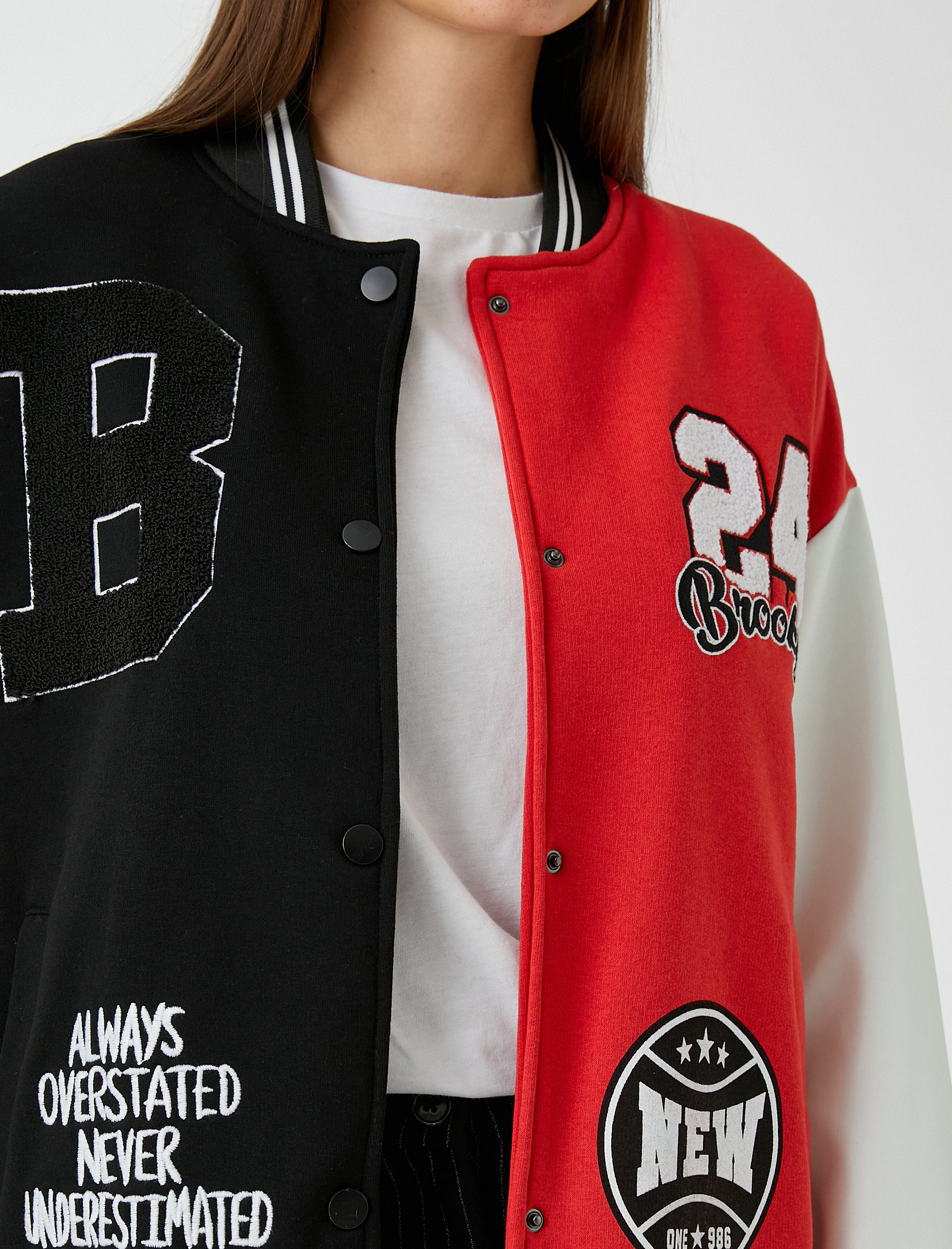   Oversize Pilot Ceket Baskılı İşlemeli İçi Polarlı