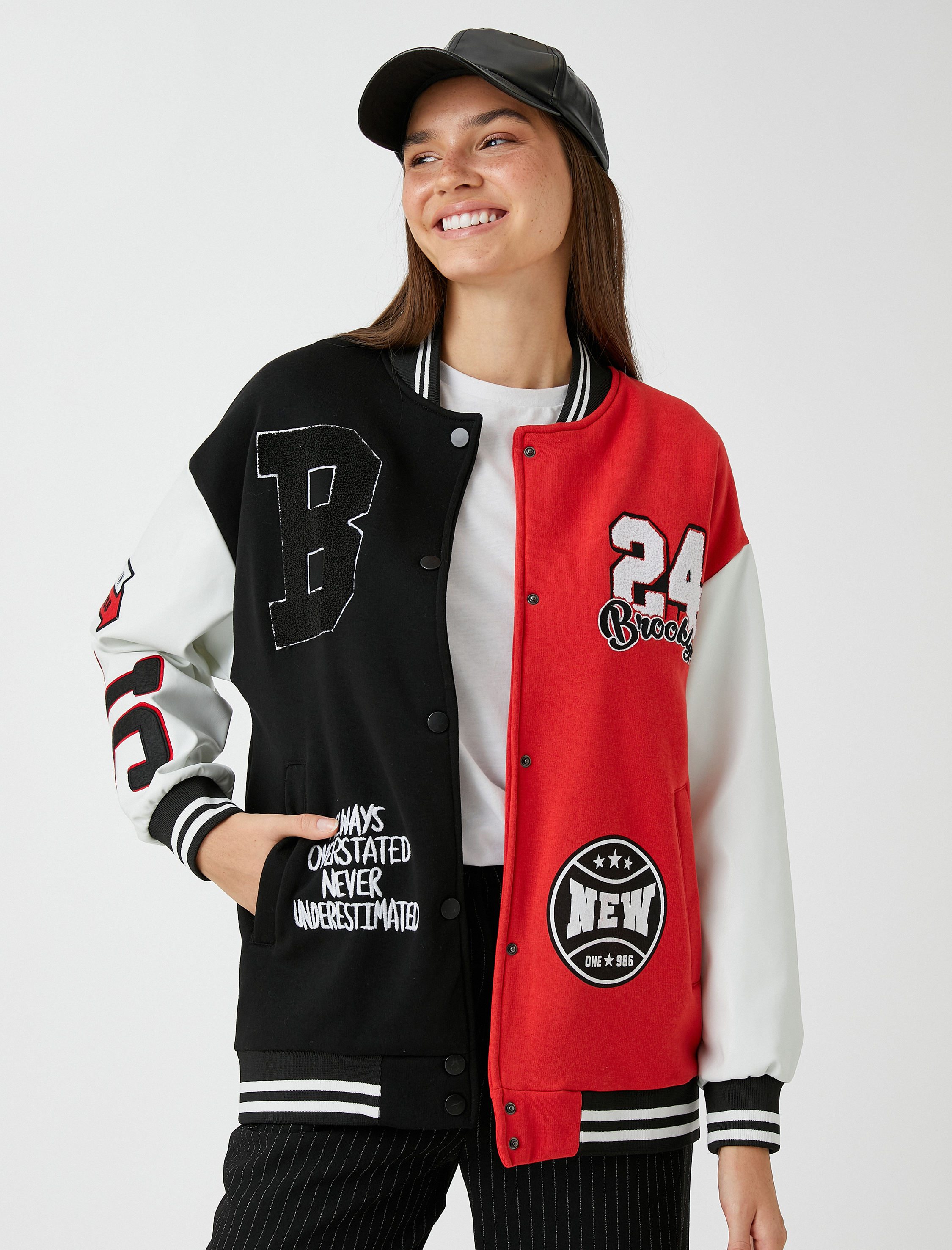   Oversize Pilot Ceket Baskılı İşlemeli İçi Polarlı