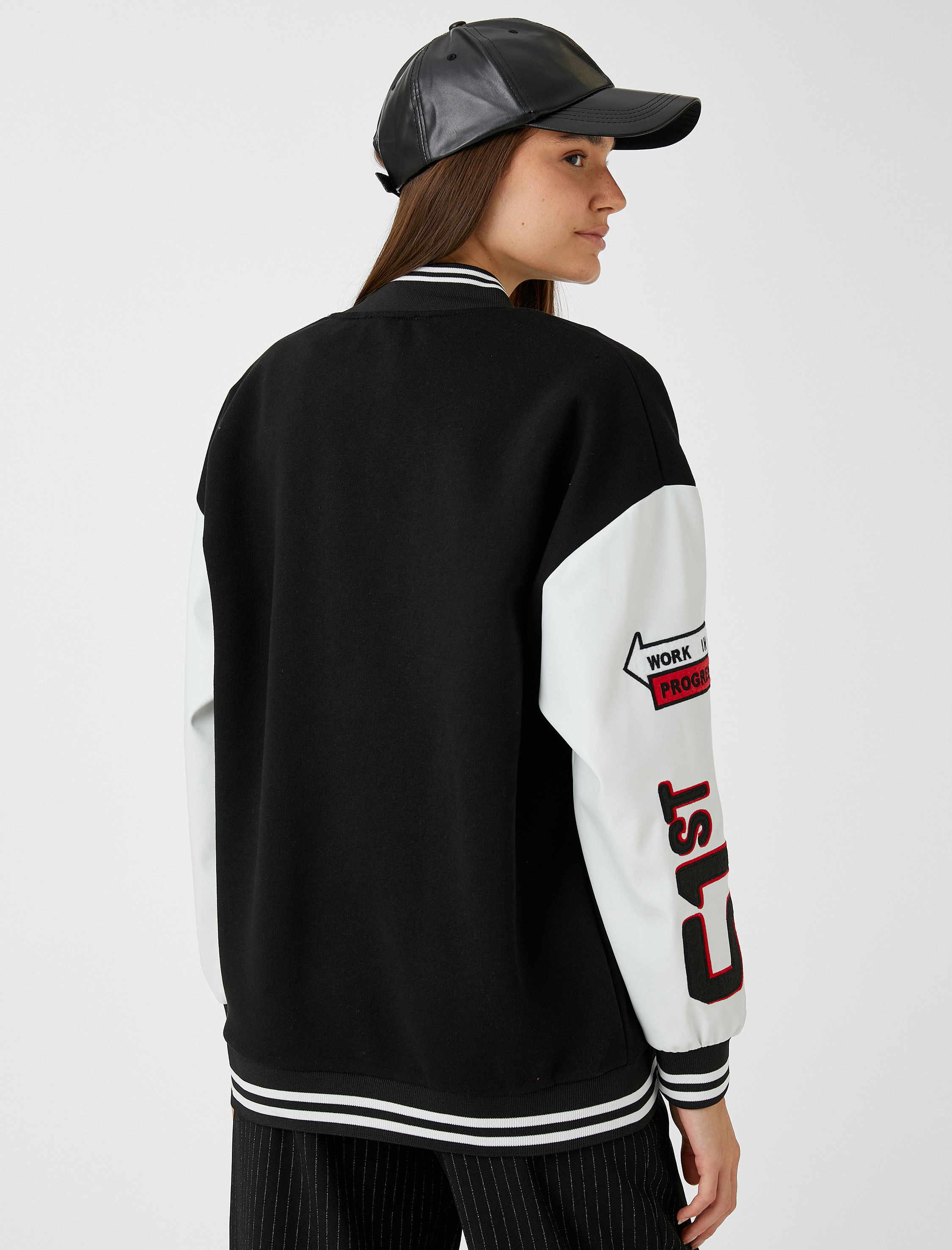   Oversize Pilot Ceket Baskılı İşlemeli İçi Polarlı