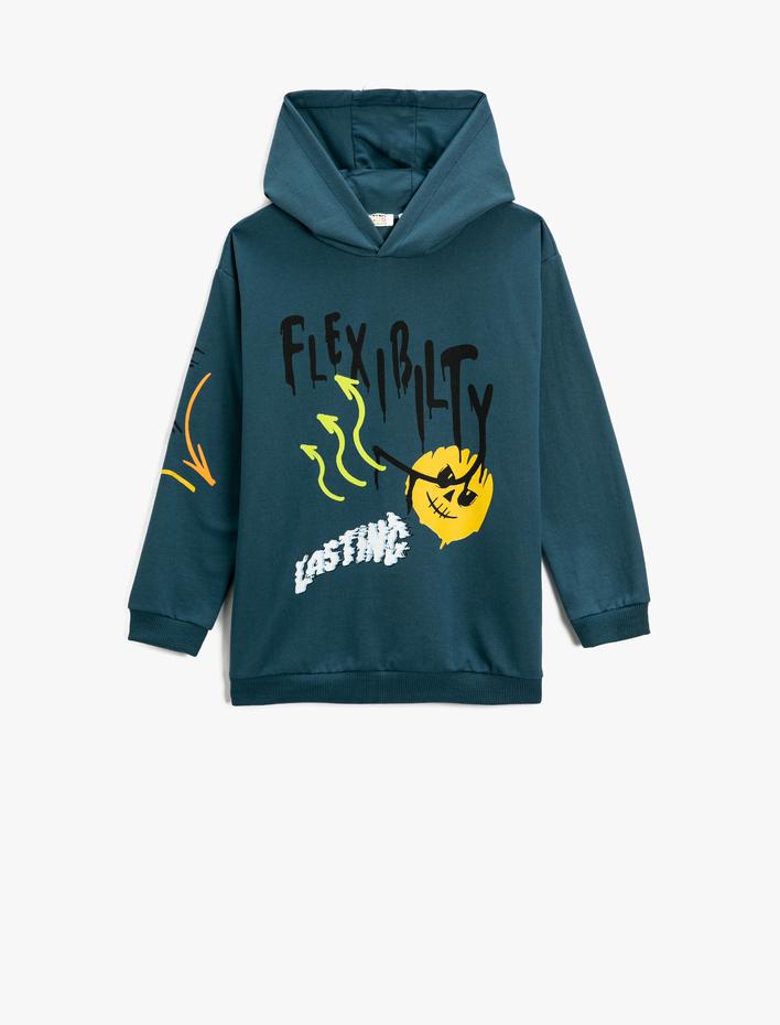 Erkek Çocuk Baskılı Kapüşonlu Sweatshirt