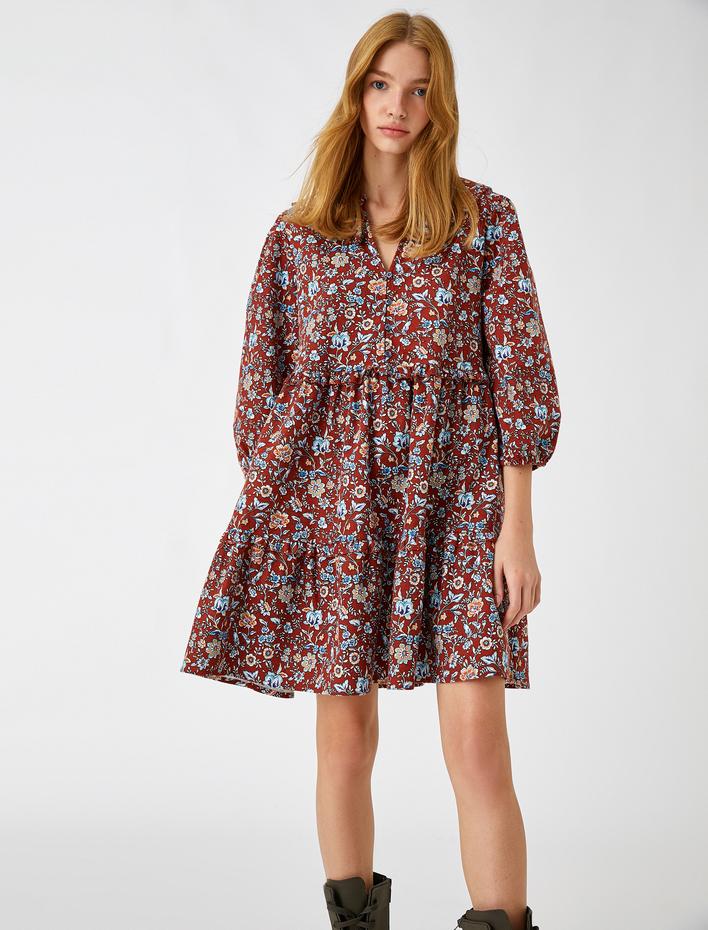  Volanlı Kısa Kışlık Elbise Balon Kollu