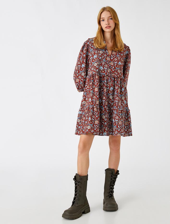  Volanlı Kısa Kışlık Elbise Balon Kollu