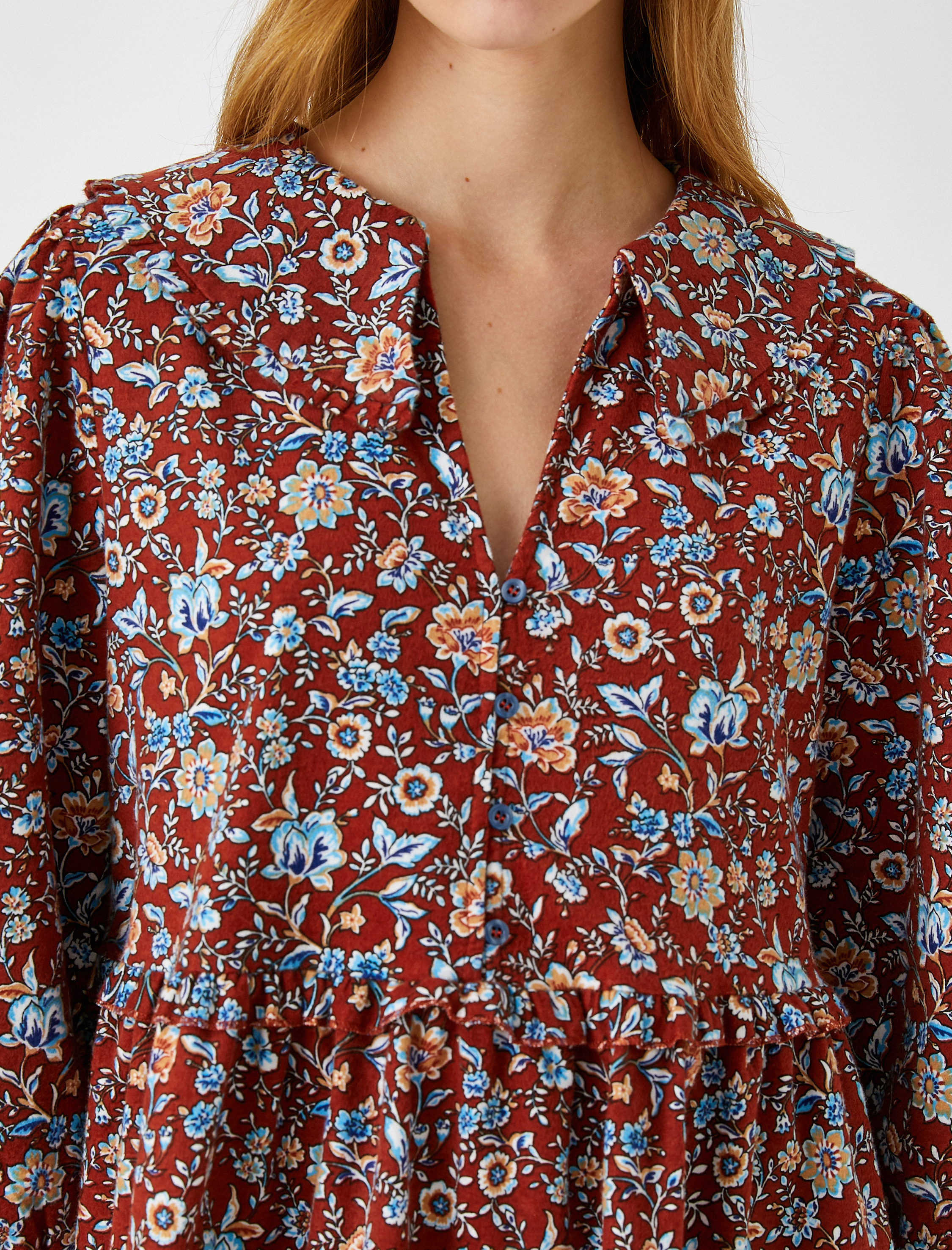   Volanlı Kısa Kışlık Elbise Balon Kollu