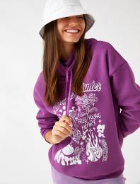 Oversize Sweatshirt Baskılı Kapüşonlu İçi Polarlı