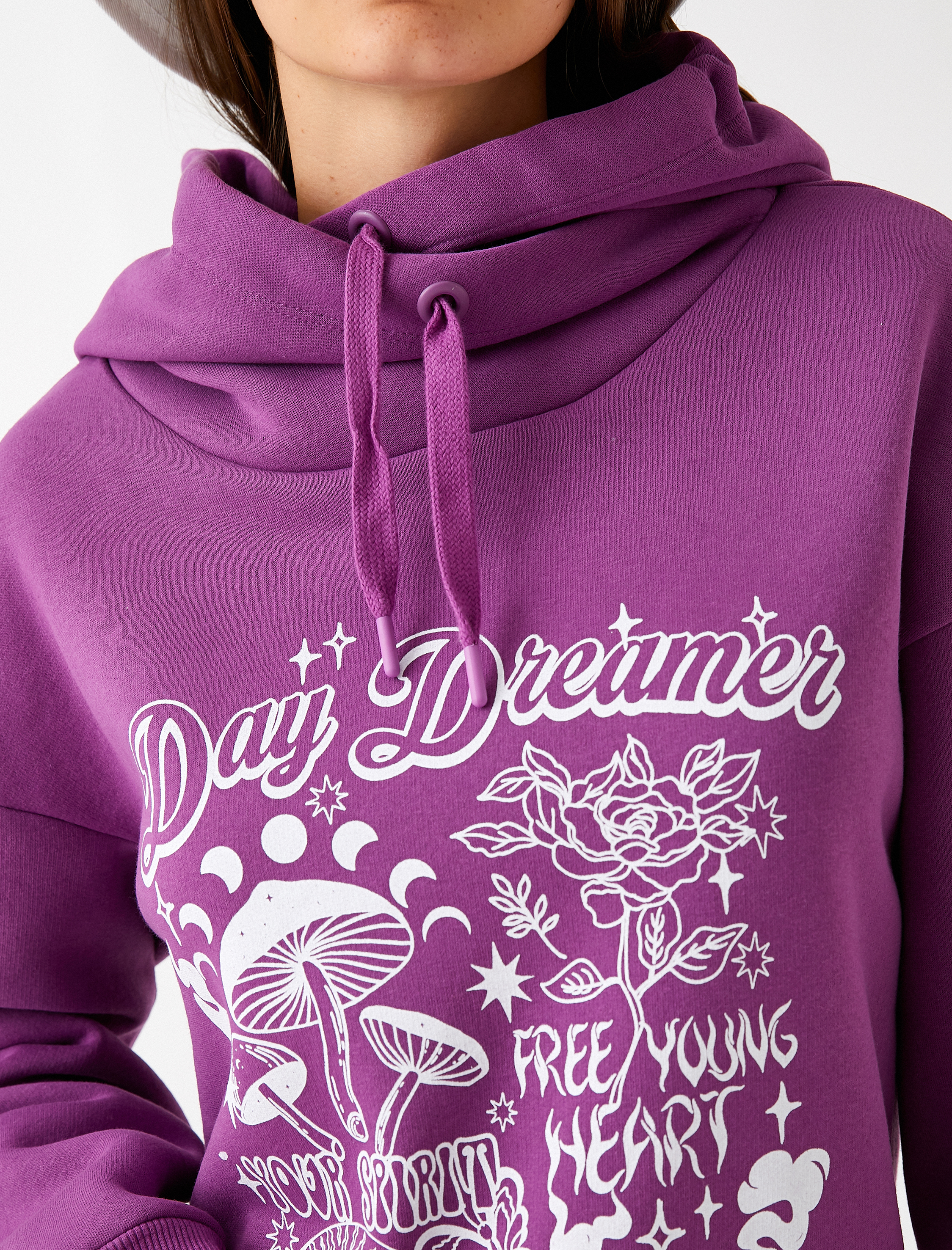   Oversize Sweatshirt Baskılı Kapüşonlu İçi Polarlı