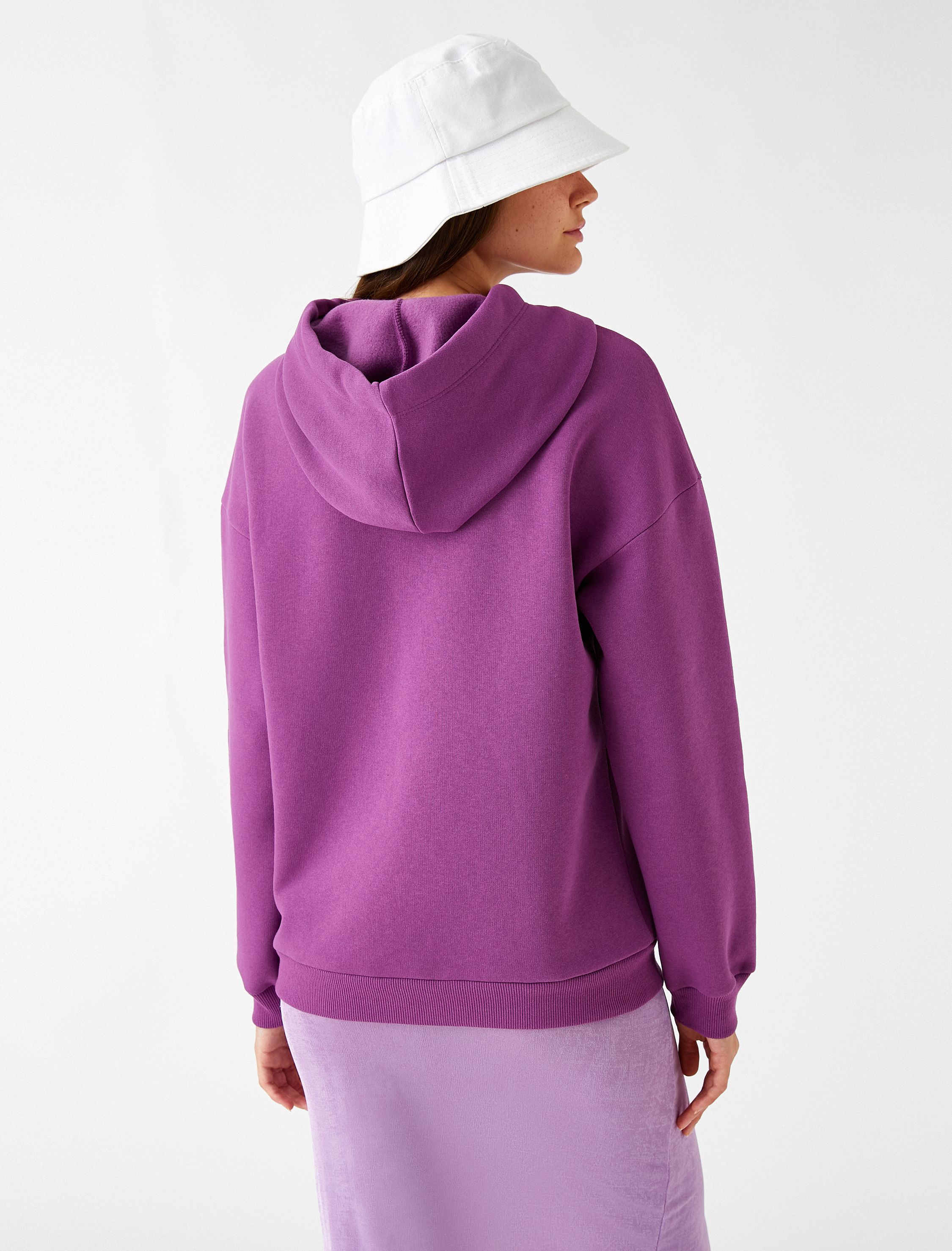   Oversize Sweatshirt Baskılı Kapüşonlu İçi Polarlı