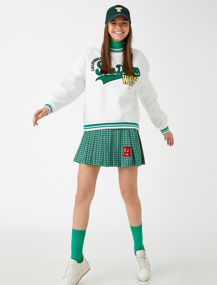  Kolej Sweatshirt İşlemeli Dik Yaka İçi Polarlı