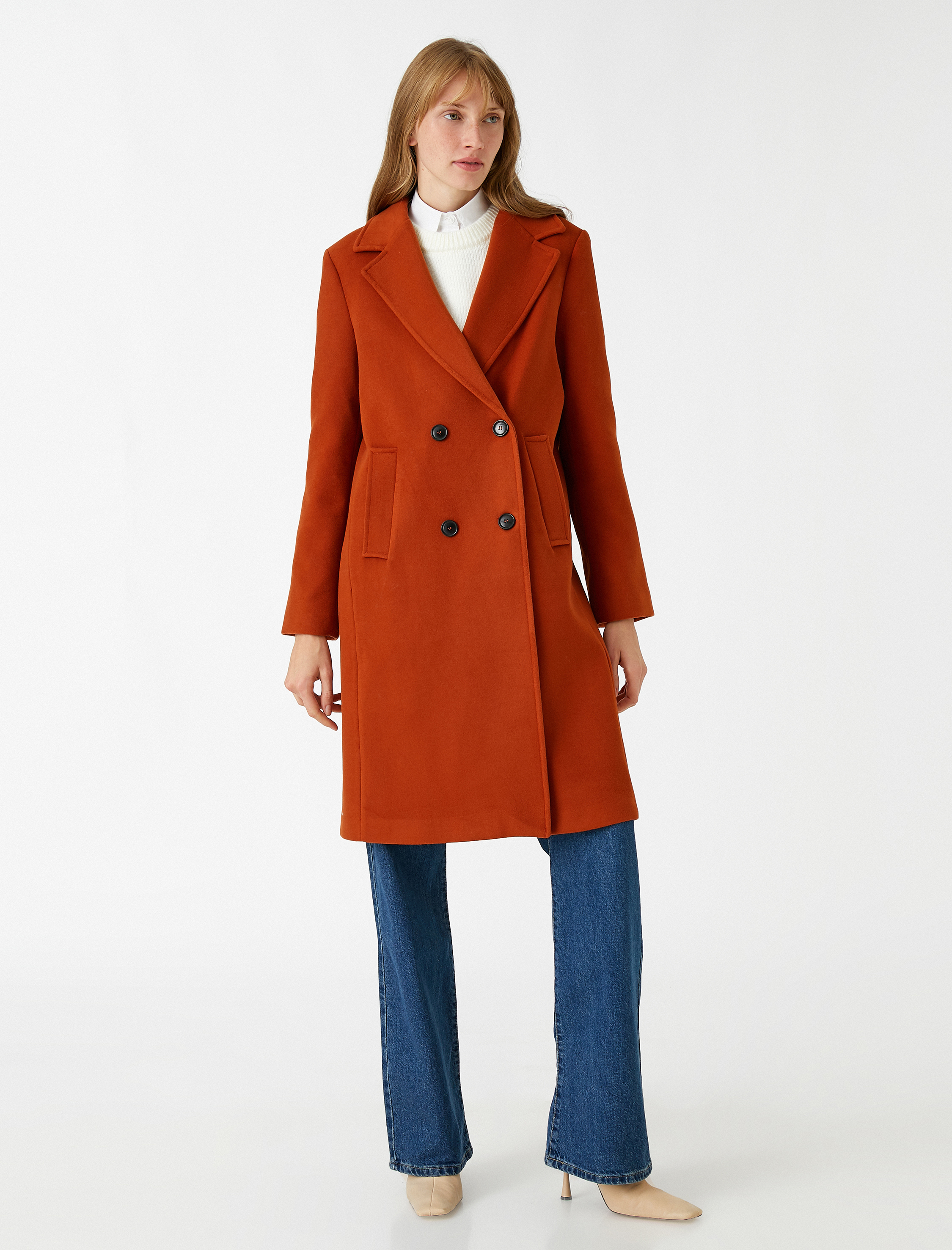   Midi Kruvaze Kaşe Kaban