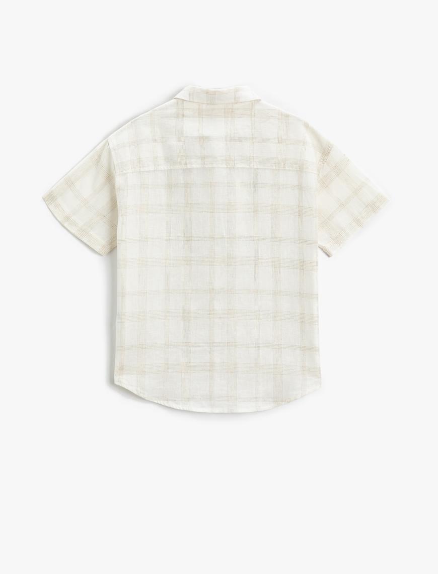  Erkek Çocuk Keten Karışımlı Kısa Kollu Gömlek Cepli