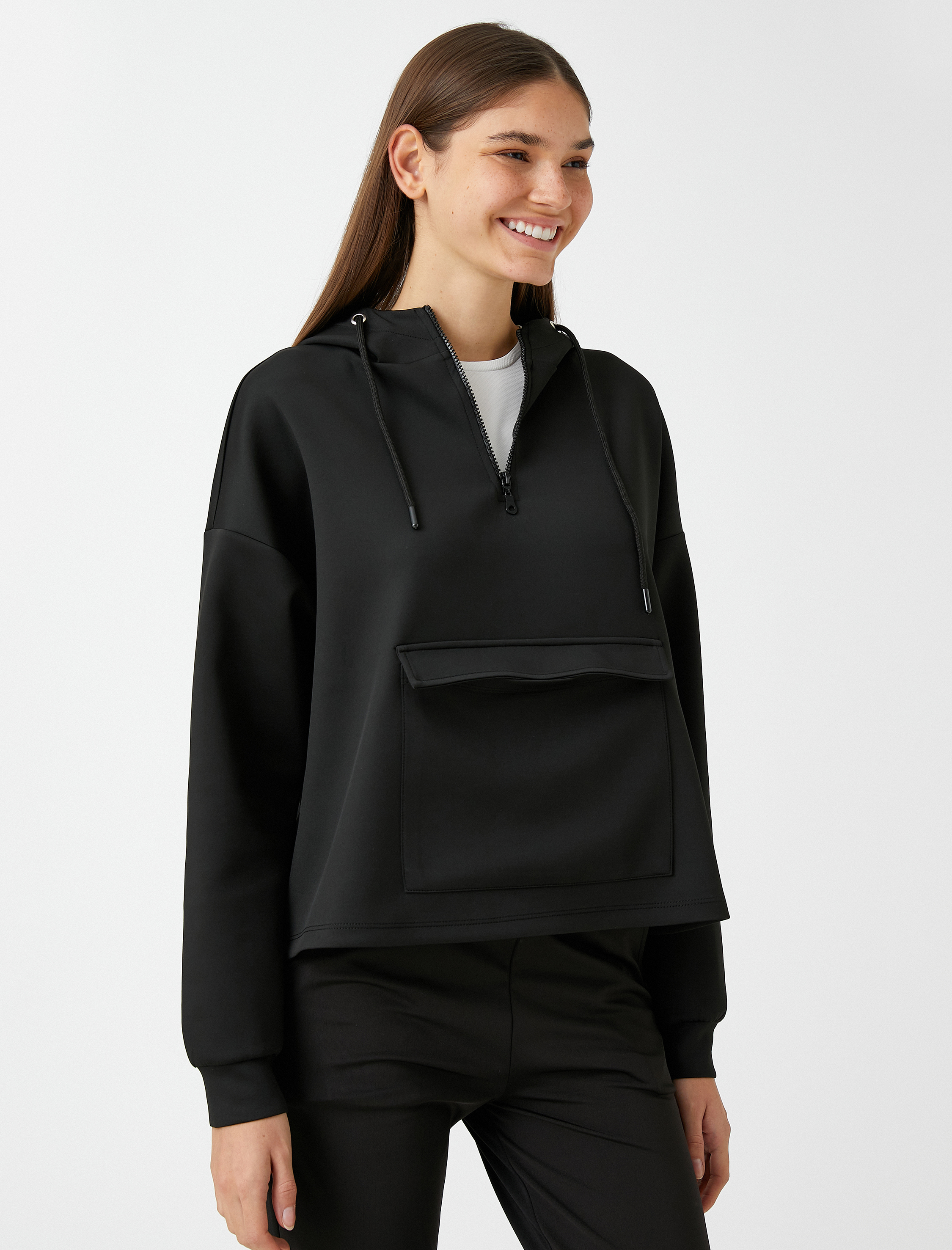   Kapüşonlu Cepli Scuba Sweatshirt