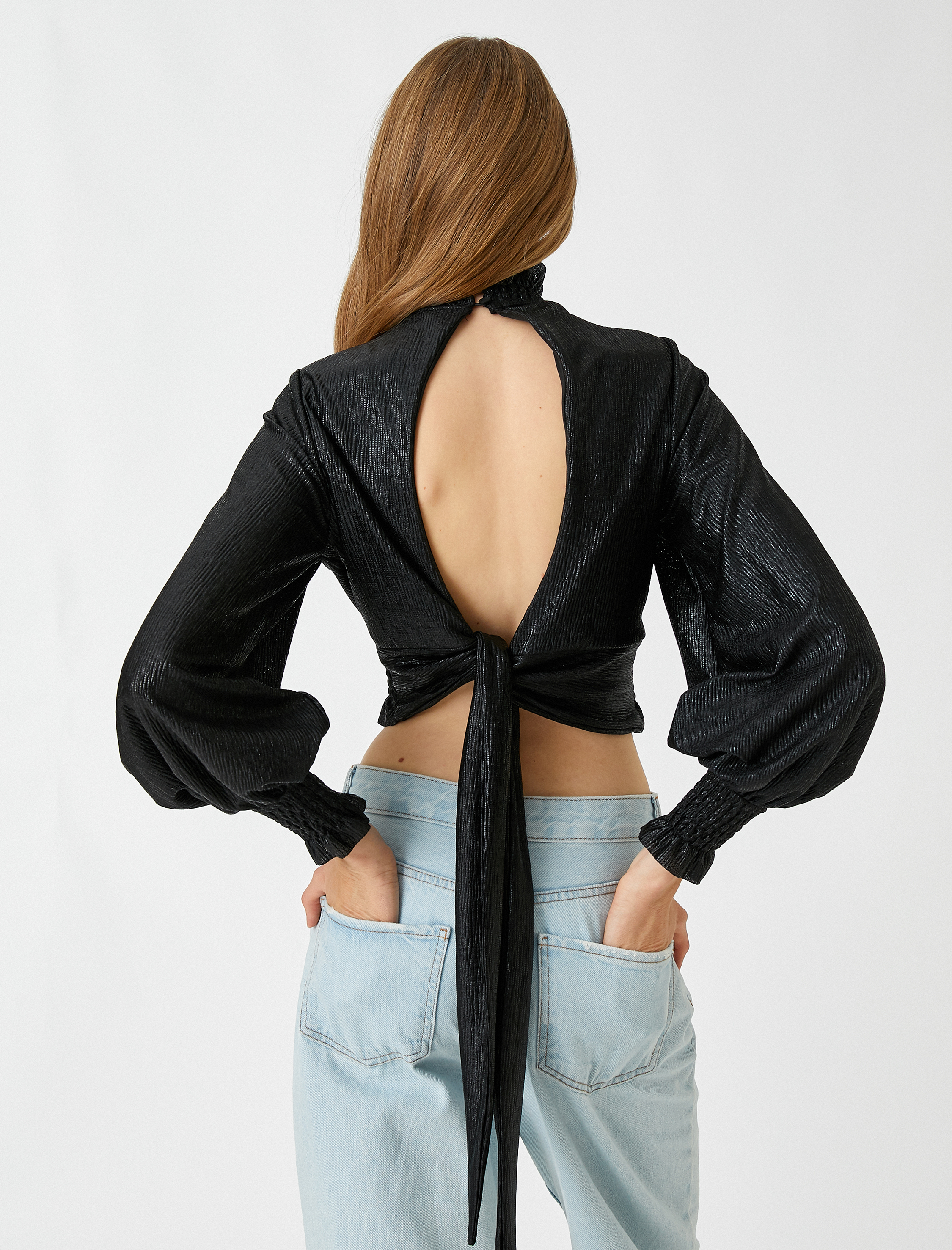   Işıltılı Crop Abiye Bluz Gipe Detaylı