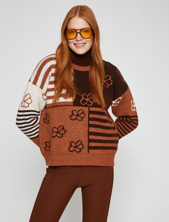  Balıkçı Yaka Kazak Desenli Triko