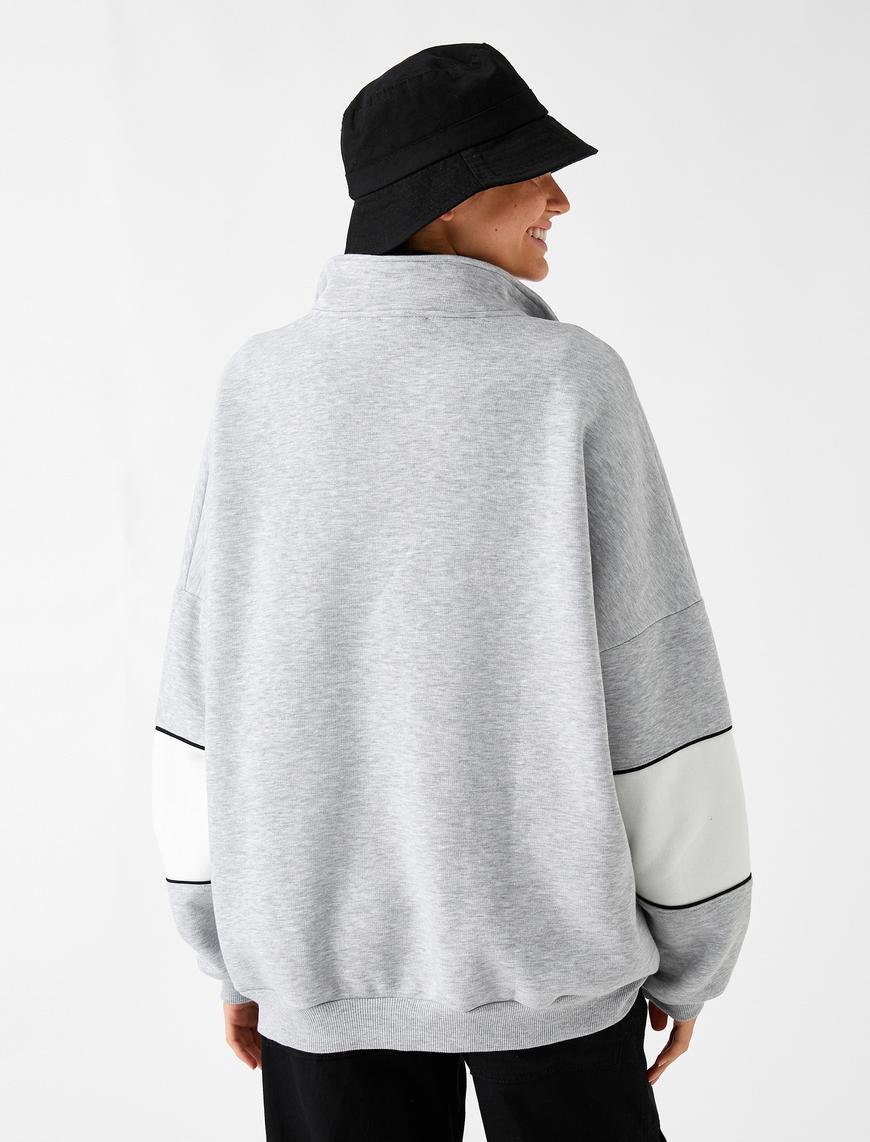   Oversize Sweatshirt Dik Yaka Fermuarlı İçi Polarlı