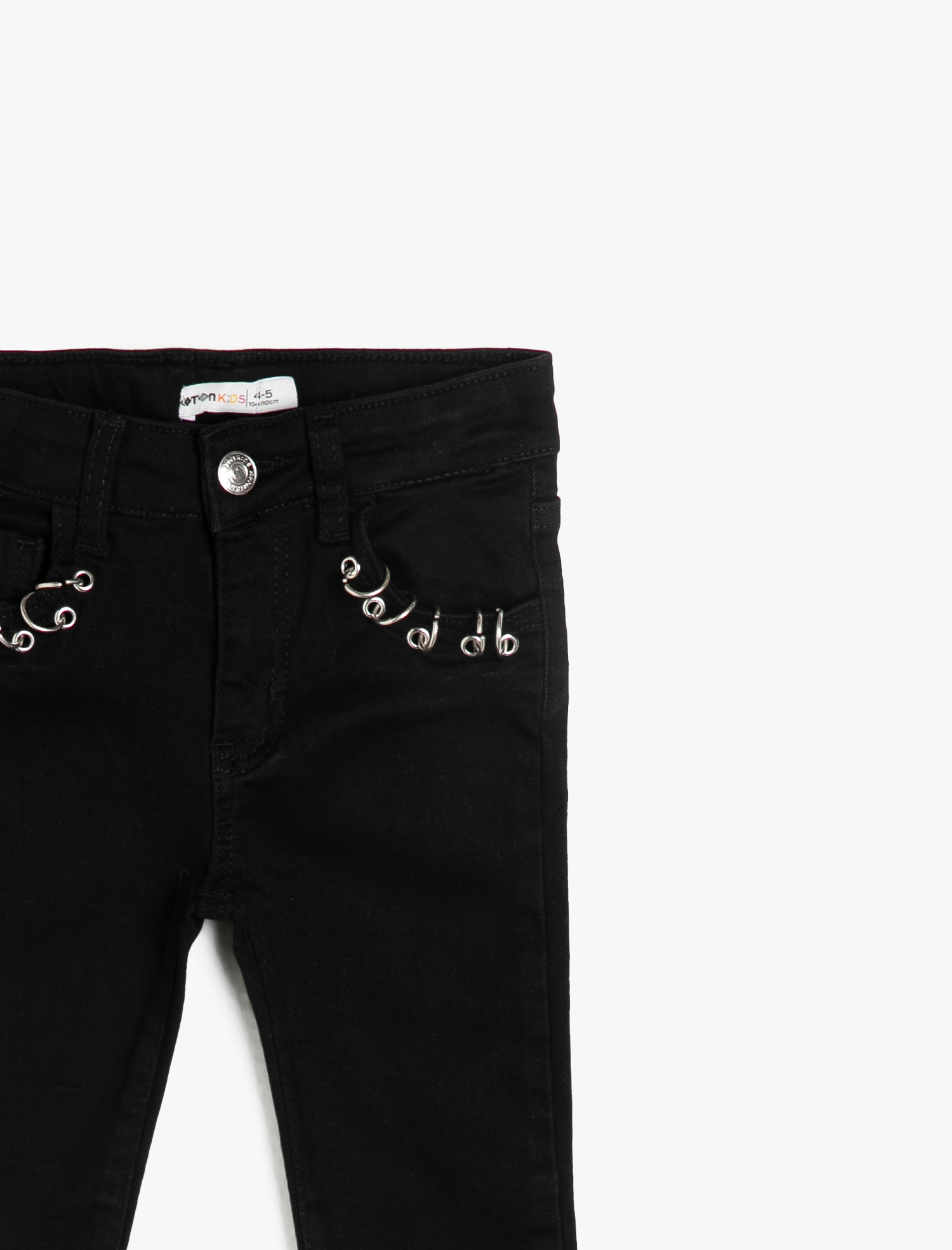  Kız Çocuk Kot Pantolon Cepli Pamuklu Metal Aksesuar Detaylı - Slim Jean