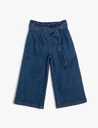 Kot Pantolon Kemer Detaylı Yüksek Bel Bol Paça - Wide Leg Jean