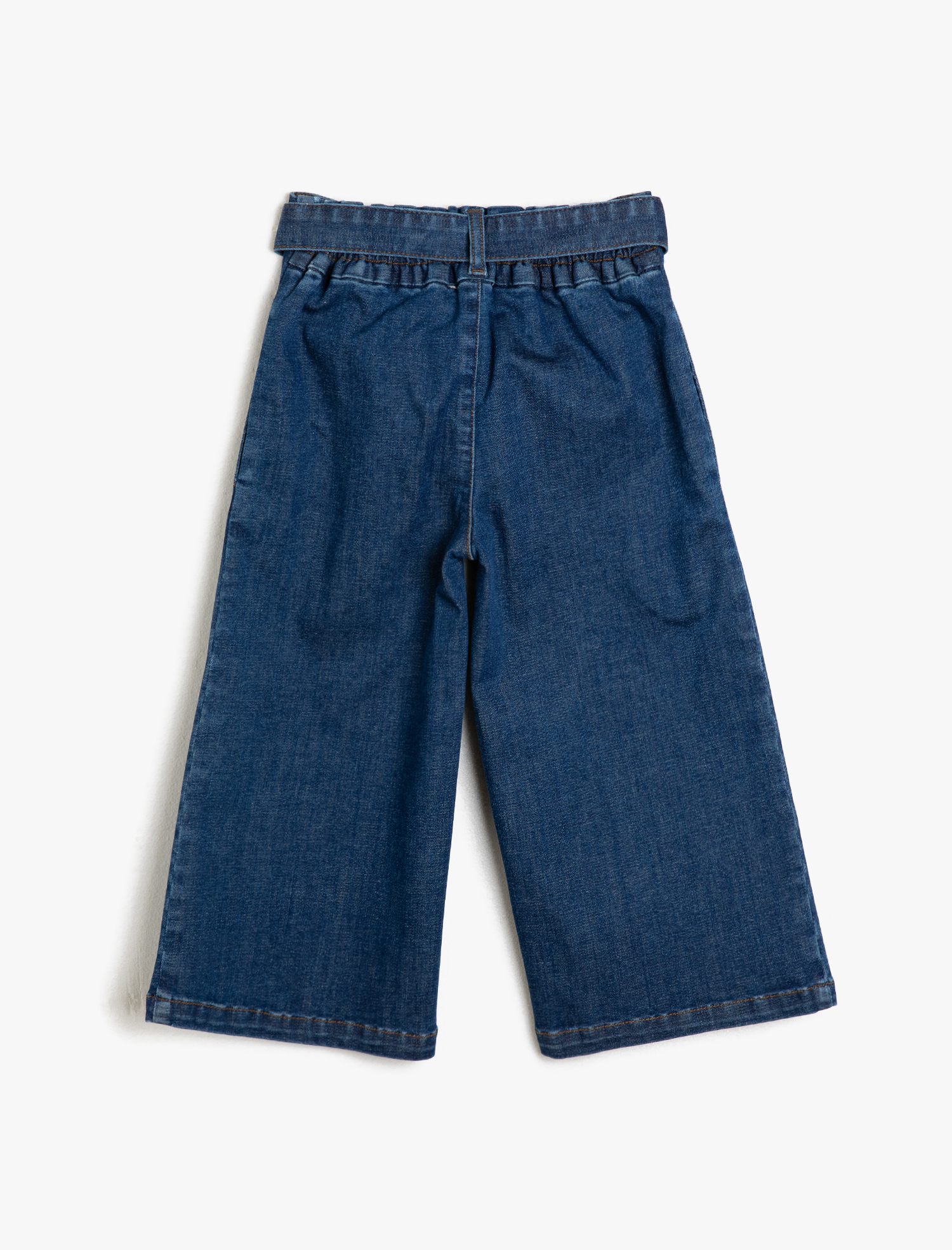  Kız Çocuk Kot Pantolon Kemer Detaylı Yüksek Bel Bol Paça - Wide Leg Jean