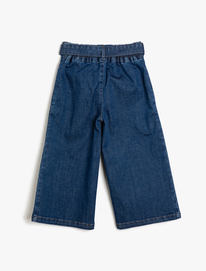Kız Çocuk Kot Pantolon Kemer Detaylı Yüksek Bel Bol Paça - Wide Leg Jean