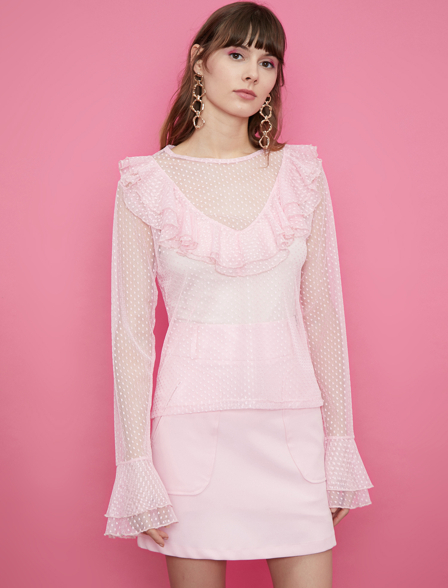   Tül Detaylı Tişört Uzun Kollu