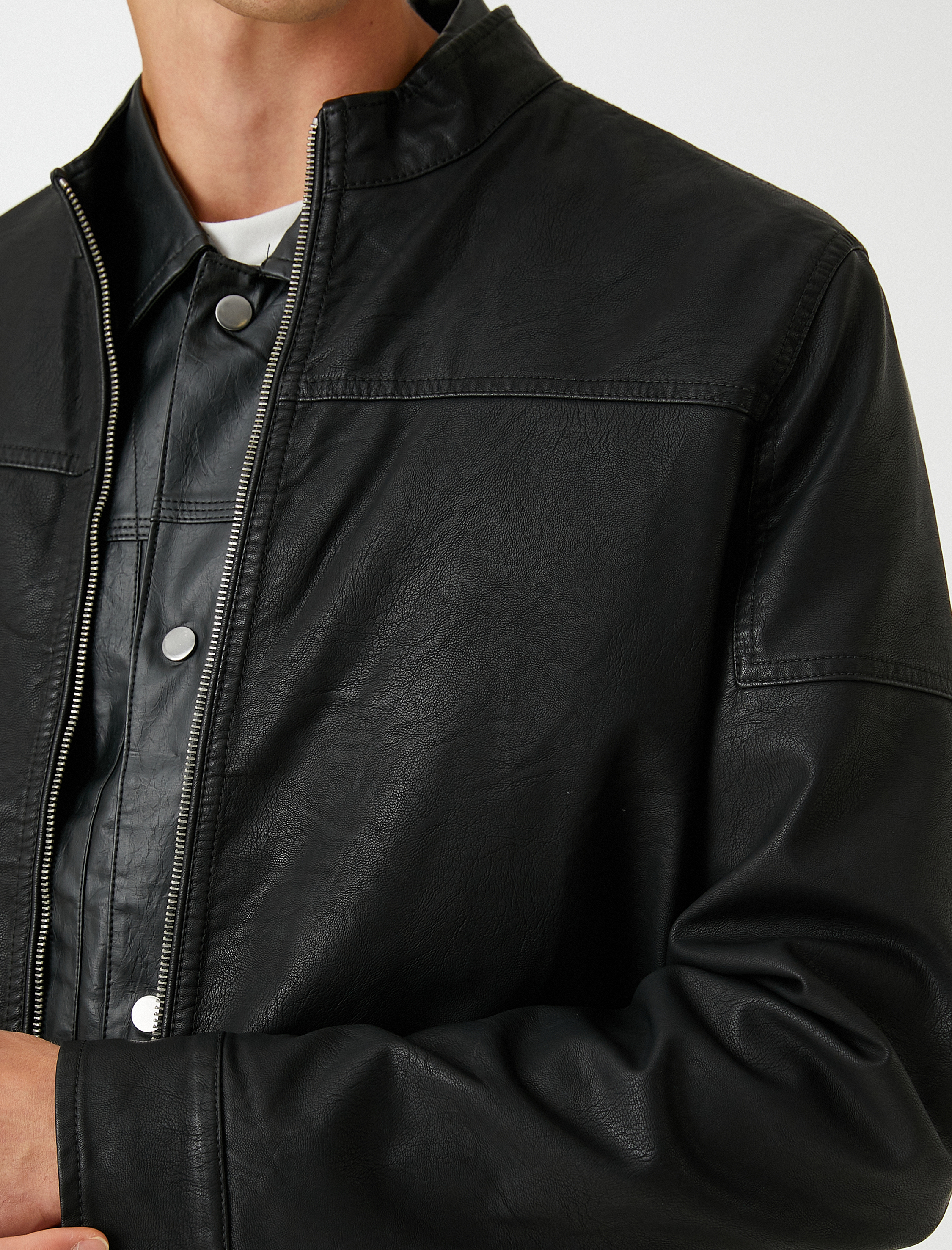   Deri Görünümlü Mont Dik Yaka Su Geçirmez