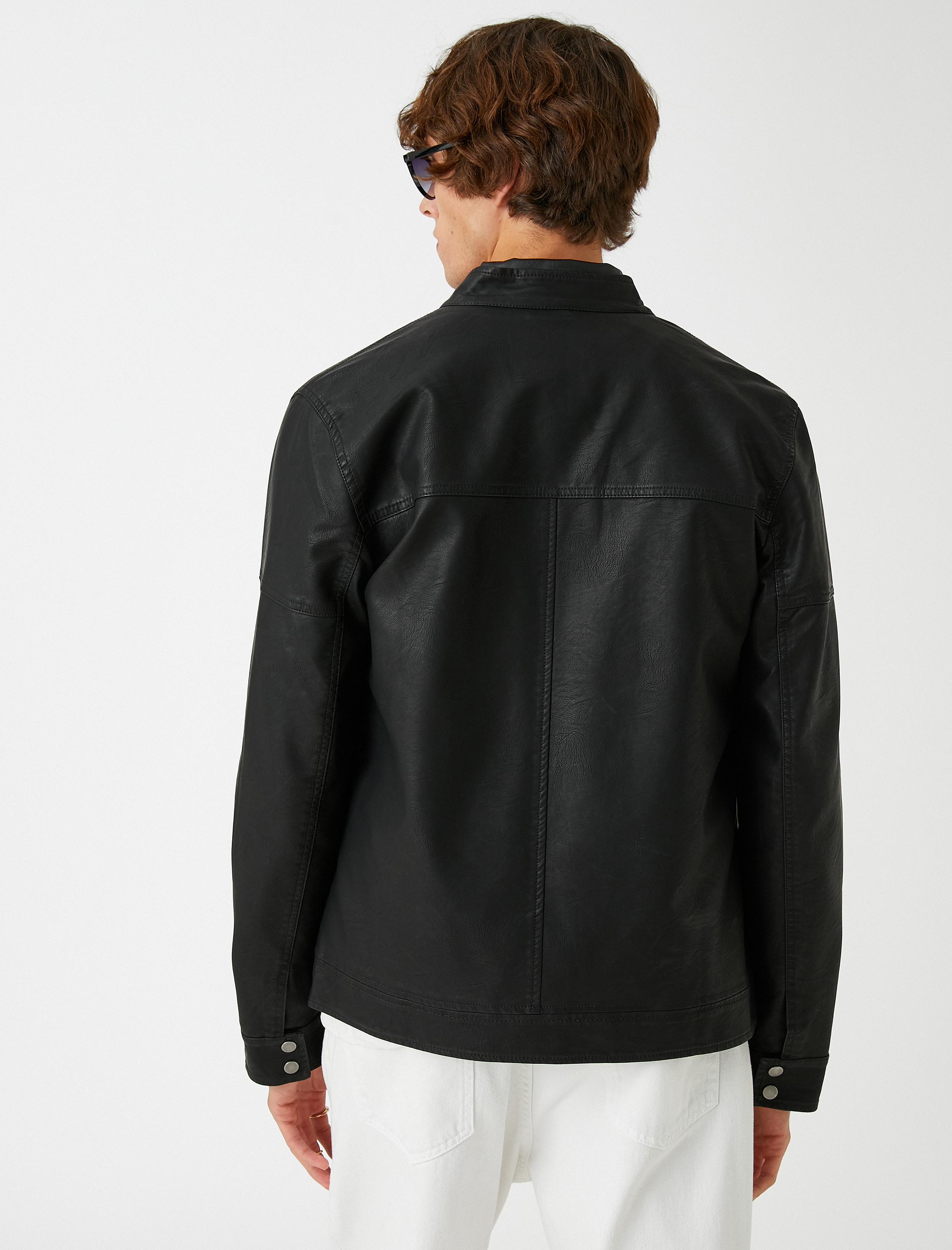   Deri Görünümlü Mont Dik Yaka Su Geçirmez